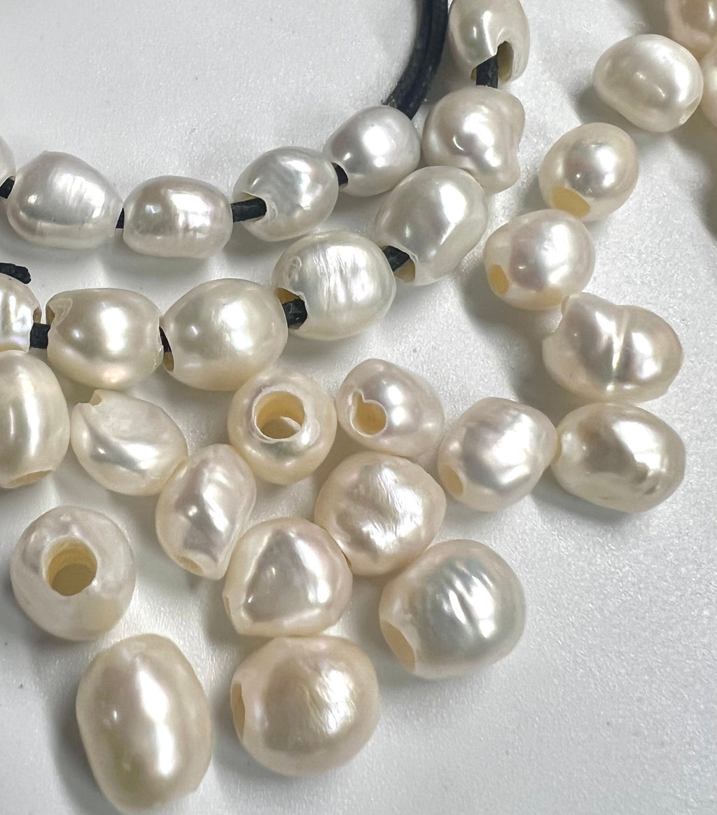 AA+ 7-8mm X 8-9mm natural ivory white color Baroque Freshwater pearl 15" full strand pebble nugget baroque rice pearl beads  #LH8066
