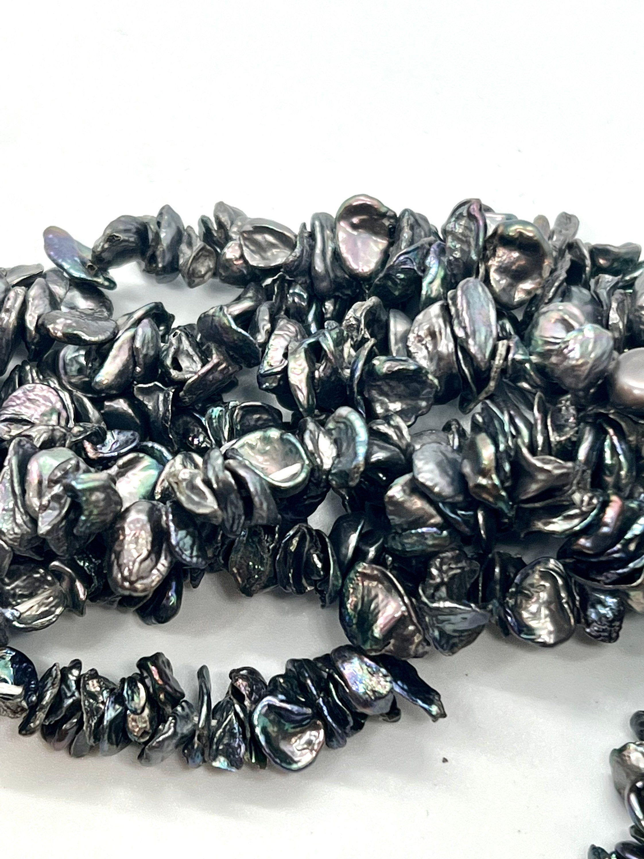 AA 6-8mm 8-10mm Keshi Pearls Center Drilled peacock blue, dark gray Keshi pearl chip beads for designer, full strand 15"-NEW Arrival SALE