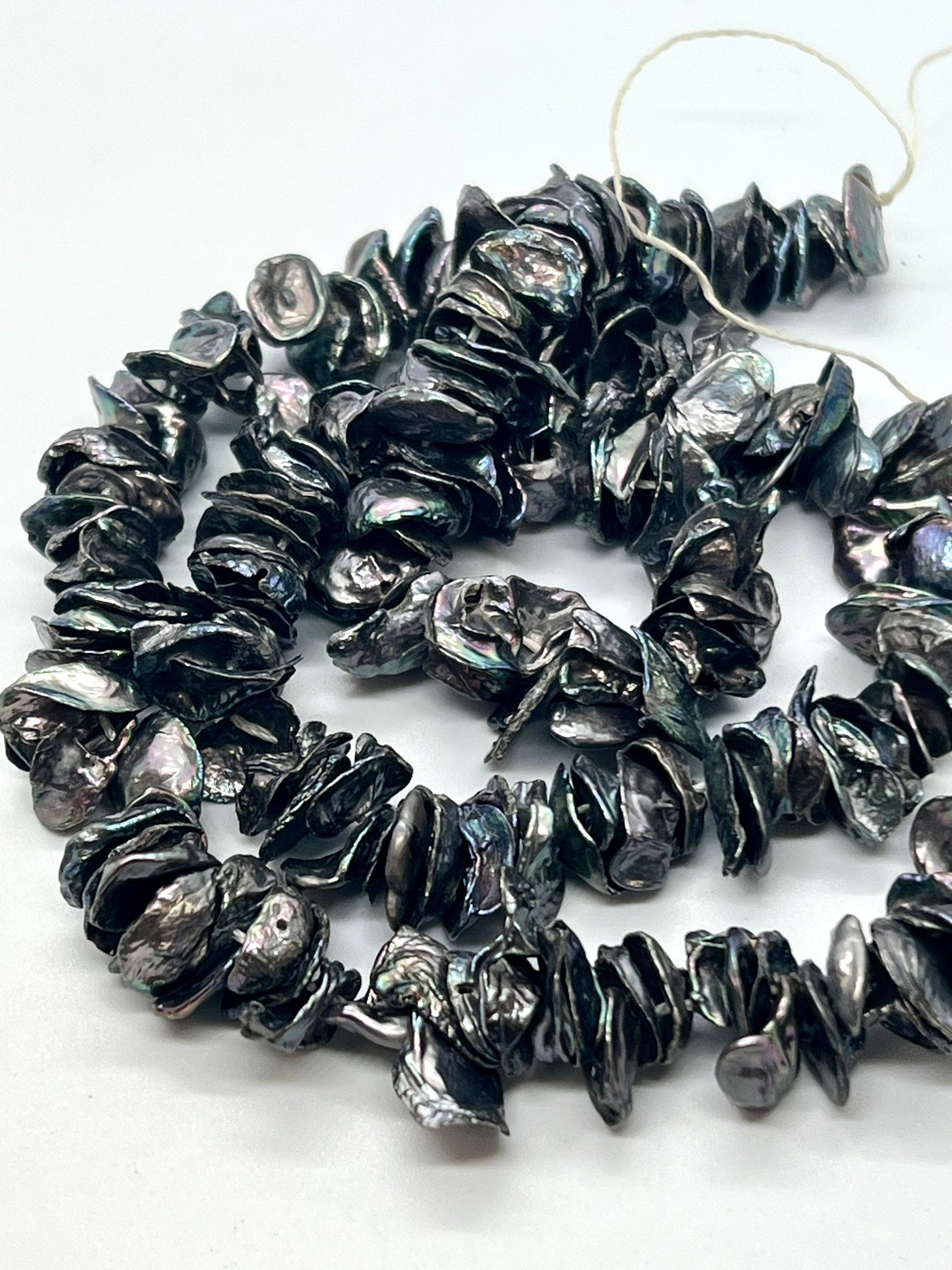 AA 6-8mm 8-10mm Keshi Pearls Center Drilled peacock blue, dark gray Keshi pearl chip beads for designer, full strand 15"-NEW Arrival SALE