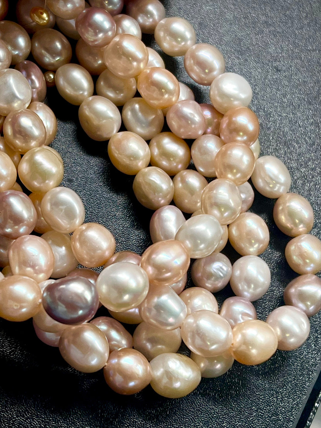 AA+ 9mmX10-12mm Baroque Freshwater Pearl, Luster Multi Natural color, White Champagne Pink metallic, 15" Full Strand--- NEW Arrival Sale