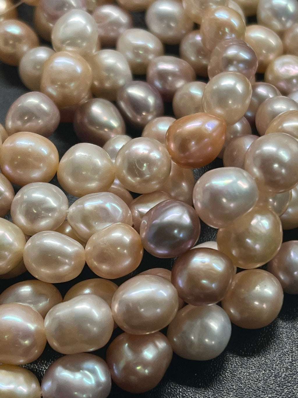 AA+ 9mmX10-12mm Baroque Freshwater Pearl, Luster Multi Natural color, White Champagne Pink metallic, 15" Full Strand--- NEW Arrival Sale