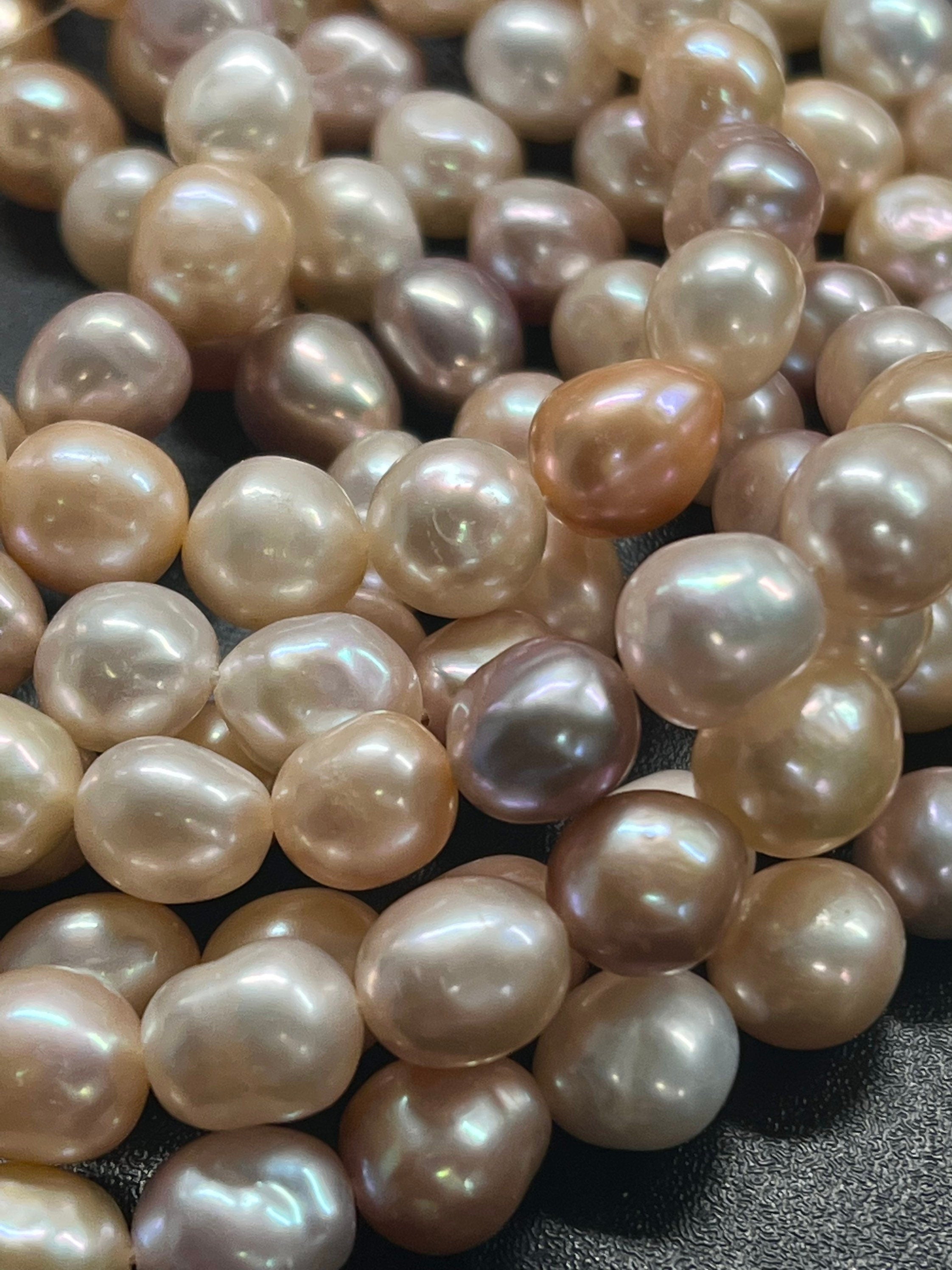 AA+ 9mmX10-12mm Baroque Freshwater Pearl, Luster Multi Natural color, White Champagne Pink metallic, 15" Full Strand--- NEW Arrival Sale