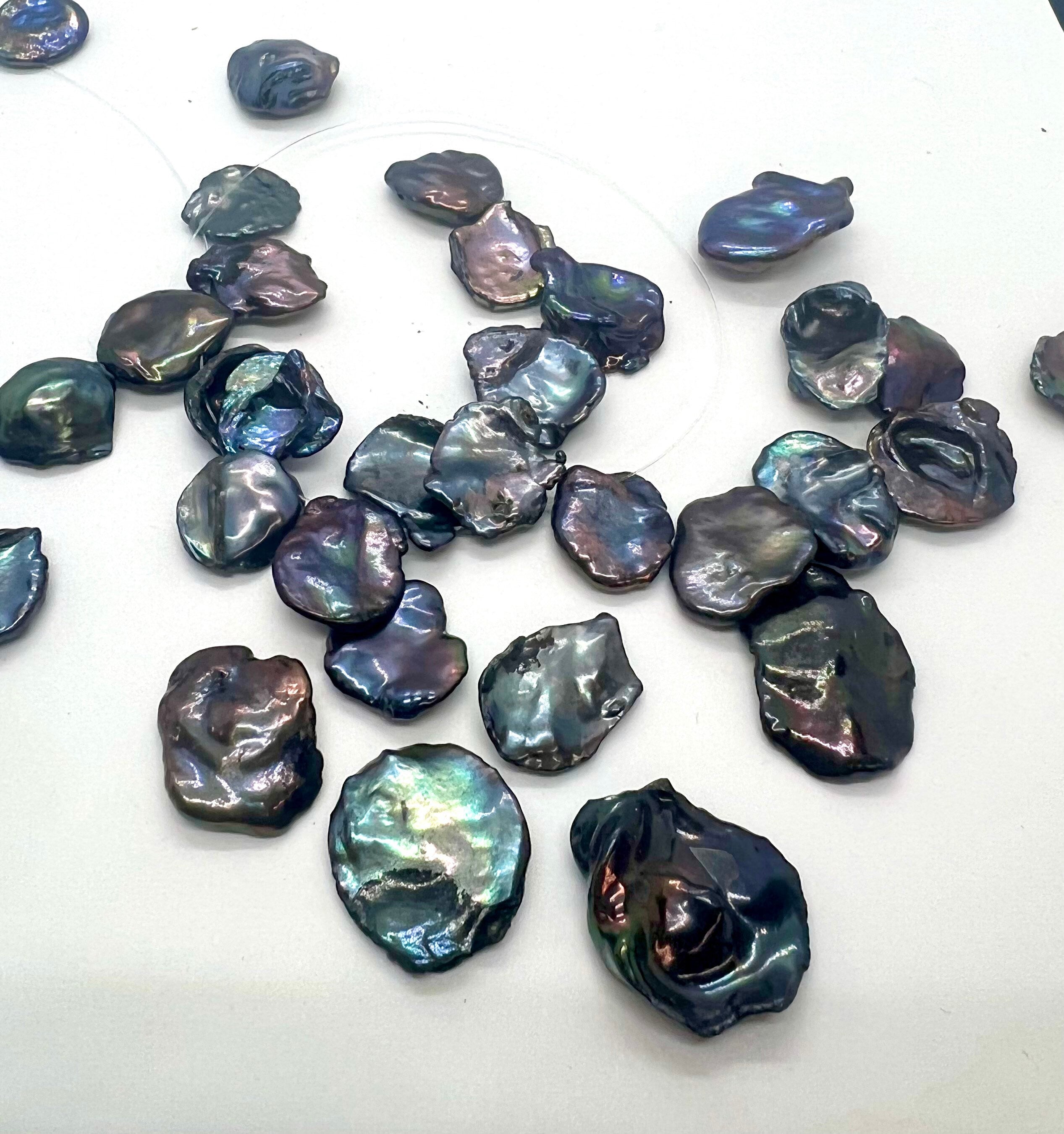 AA+ 11-13mm Top Drilled Dancing black keshi pearl, Stunning peacock blue Keshi Freshwater Pearls, 10pc Short Strand BRIOLETTE Beads NEW