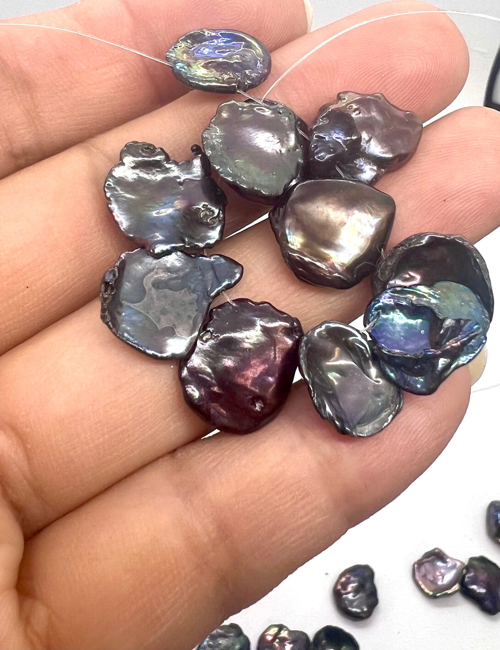 AA+ 11-13mm Top Drilled Dancing black keshi pearl, Stunning peacock blue Keshi Freshwater Pearls, 10pc Short Strand BRIOLETTE Beads NEW