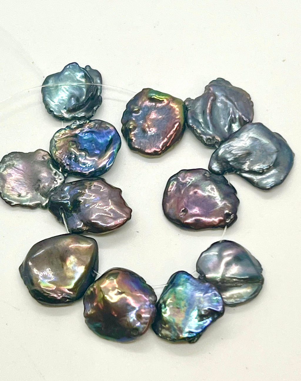 AA+ 11-13mm Top Drilled Dancing black keshi pearl, Stunning peacock blue Keshi Freshwater Pearls, 10pc Short Strand BRIOLETTE Beads NEW