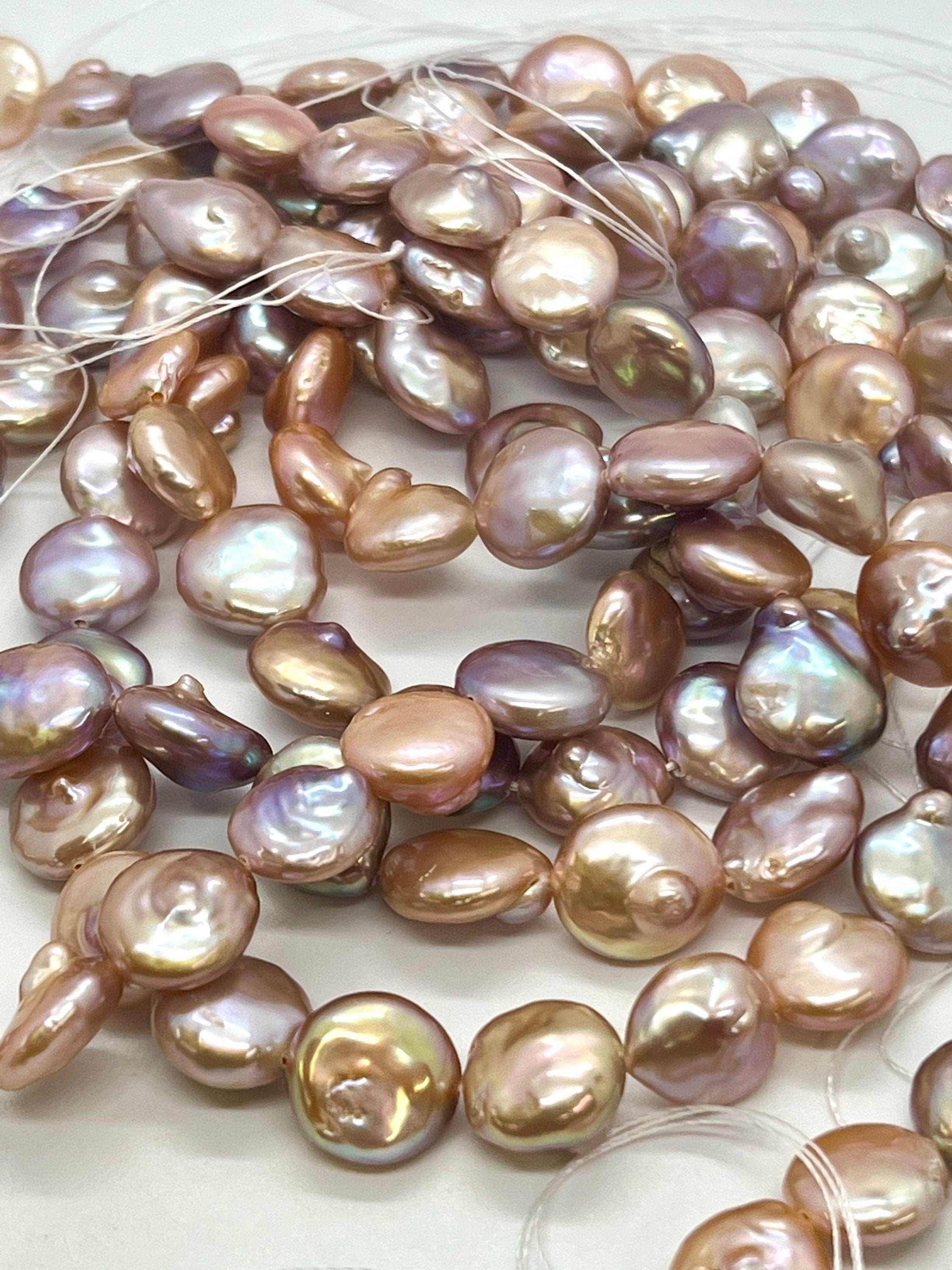 AA+ Rare 11-12mm metallic baroque Coin pearl, super Luster natural color, genuine Freshwater coin pearl, 15" strand coin pearl beads  KC3040