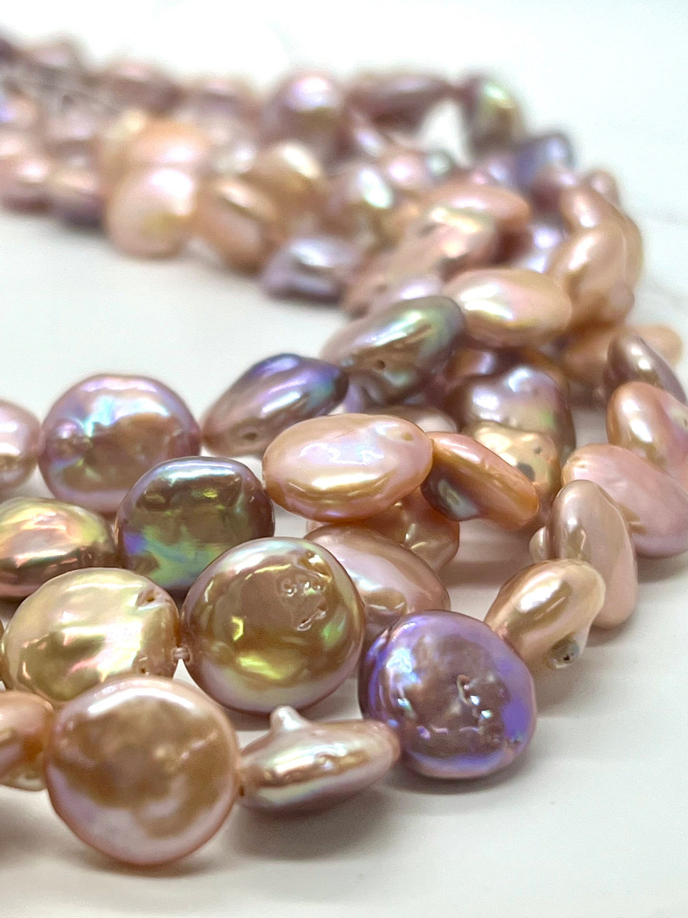 AA+ Rare 11-12mm metallic baroque Coin pearl, super Luster natural color, genuine Freshwater coin pearl, 15" strand coin pearl beads  KC3041