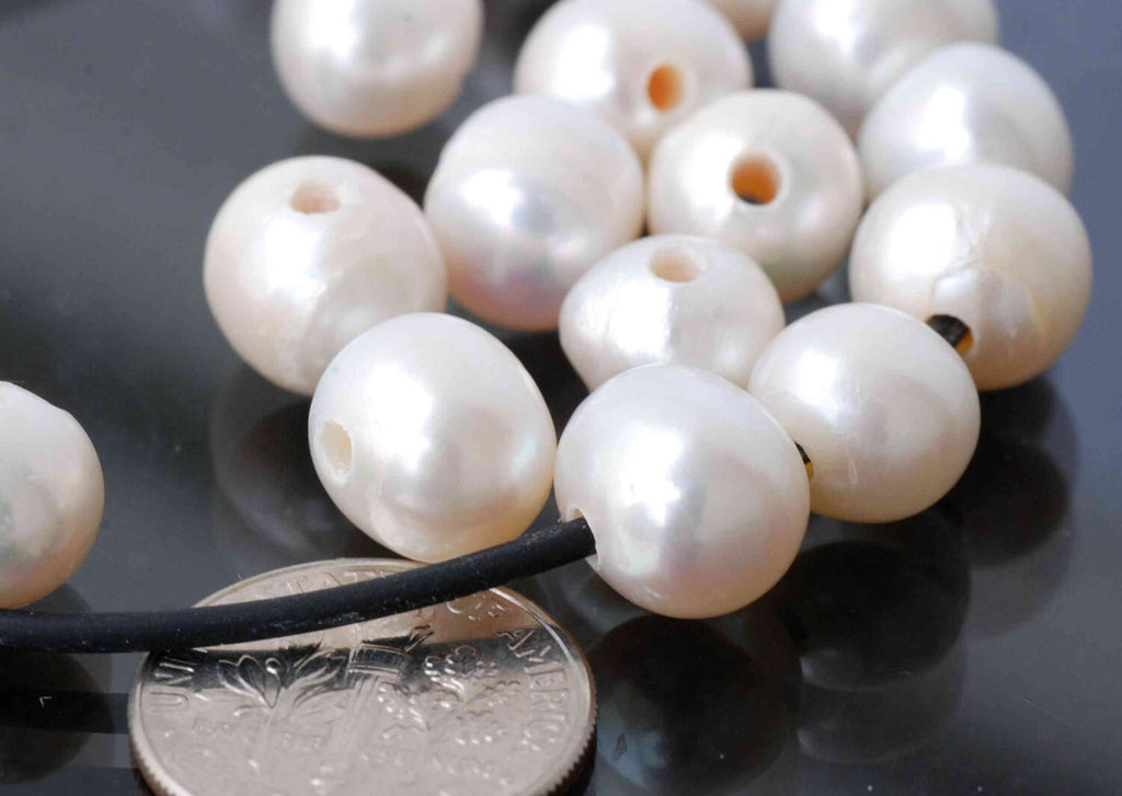 Large Hole 9mm Round Pearl---10 pieces set Ivory white freshwater pearl 2mm hole--SALE 30% OFF #LH8009