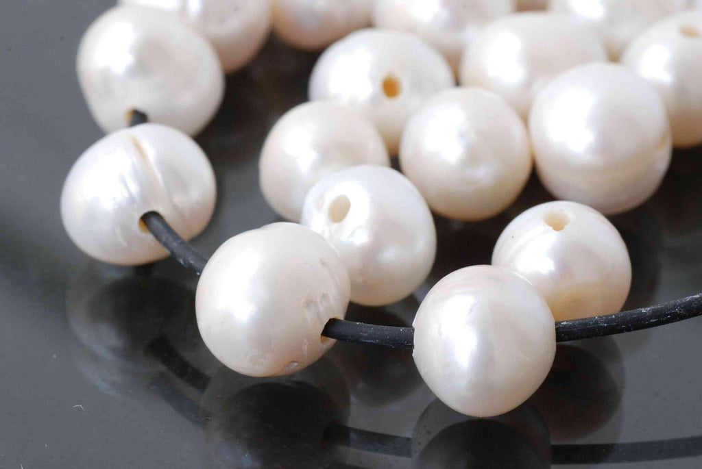 Large Hole 9mm Round Pearl---10 pieces set Ivory white freshwater pearl 2mm hole--SALE 30% OFF #LH8009