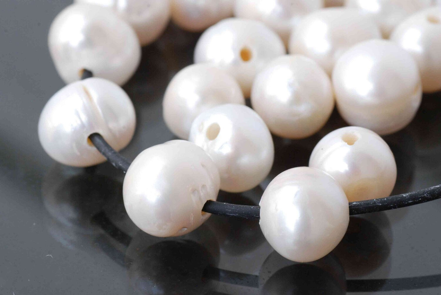 Large Hole 9mm Round Pearl---10 pieces set Ivory white freshwater pearl 2mm hole--SALE 30% OFF #LH8009