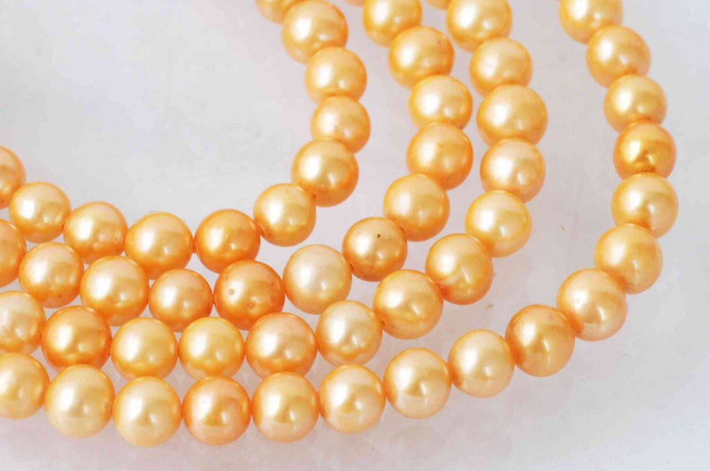 AA+ 5-6mm Yellow Golded Freshwater Pearl very Round pearl beads Full Strand 15 inch loose pearl--- NEW Arrival Promotion SALE