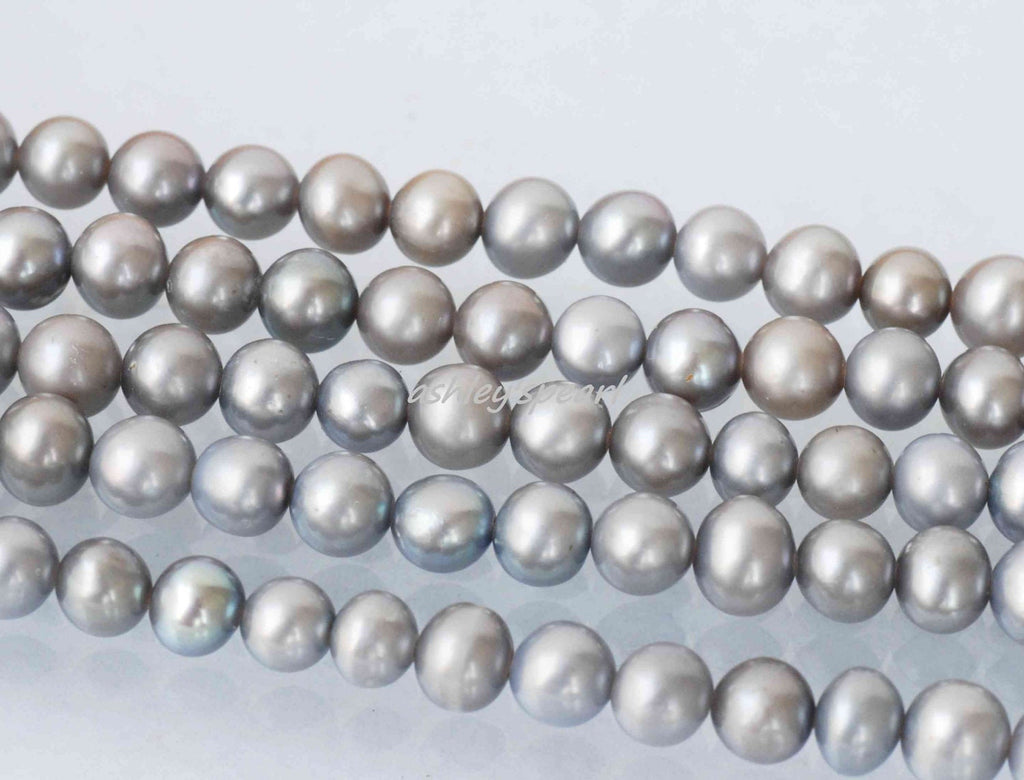 AA 5-6mm ROUND Pearl Freshwater Pearl silver grey  pearl platinum very Round  Full Strand  15"--- NEW Arrival #Rs2011