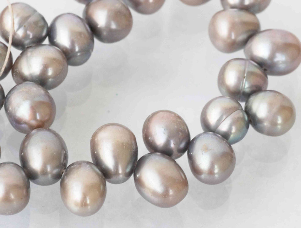 11mmX8mm Top Drilled Dancing Pearl Freshwater Pearl grey silver Big briolette tear drop pearl beads full strand 15" NEW