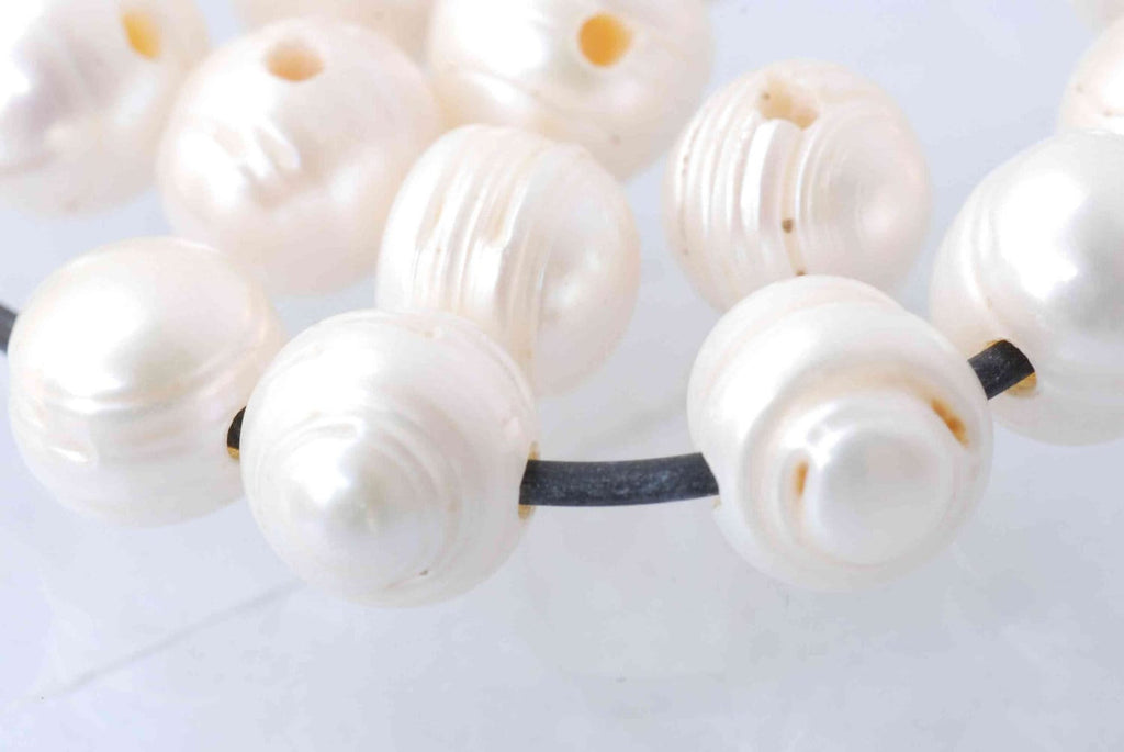 FALSH SALE Large Hole 10-11mm Freshwater Pearl, white genuine pearl, Large round Baroque Pearl, 2-2.5mm hole, short strand 10pc
