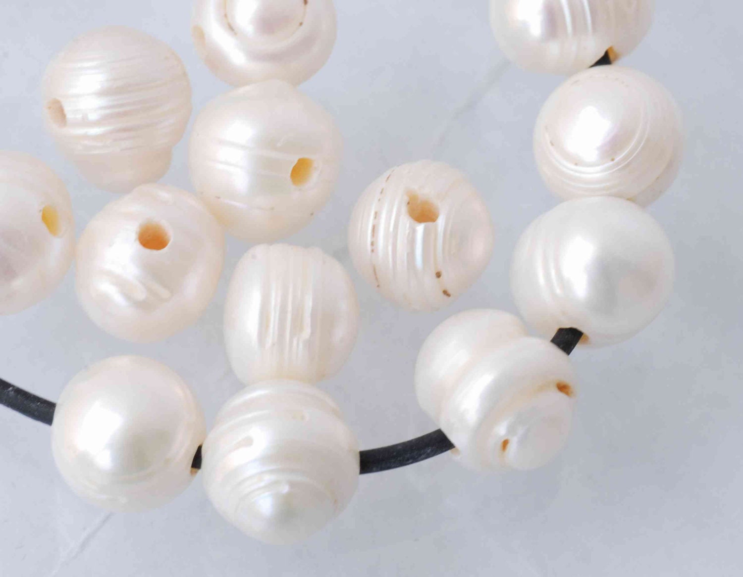 30% OFF Large Hole 10-11mm Freshwater Pearl, white genuine pearl, Large round Baroque Pearl, 2.2-2.5mm hole, short strand