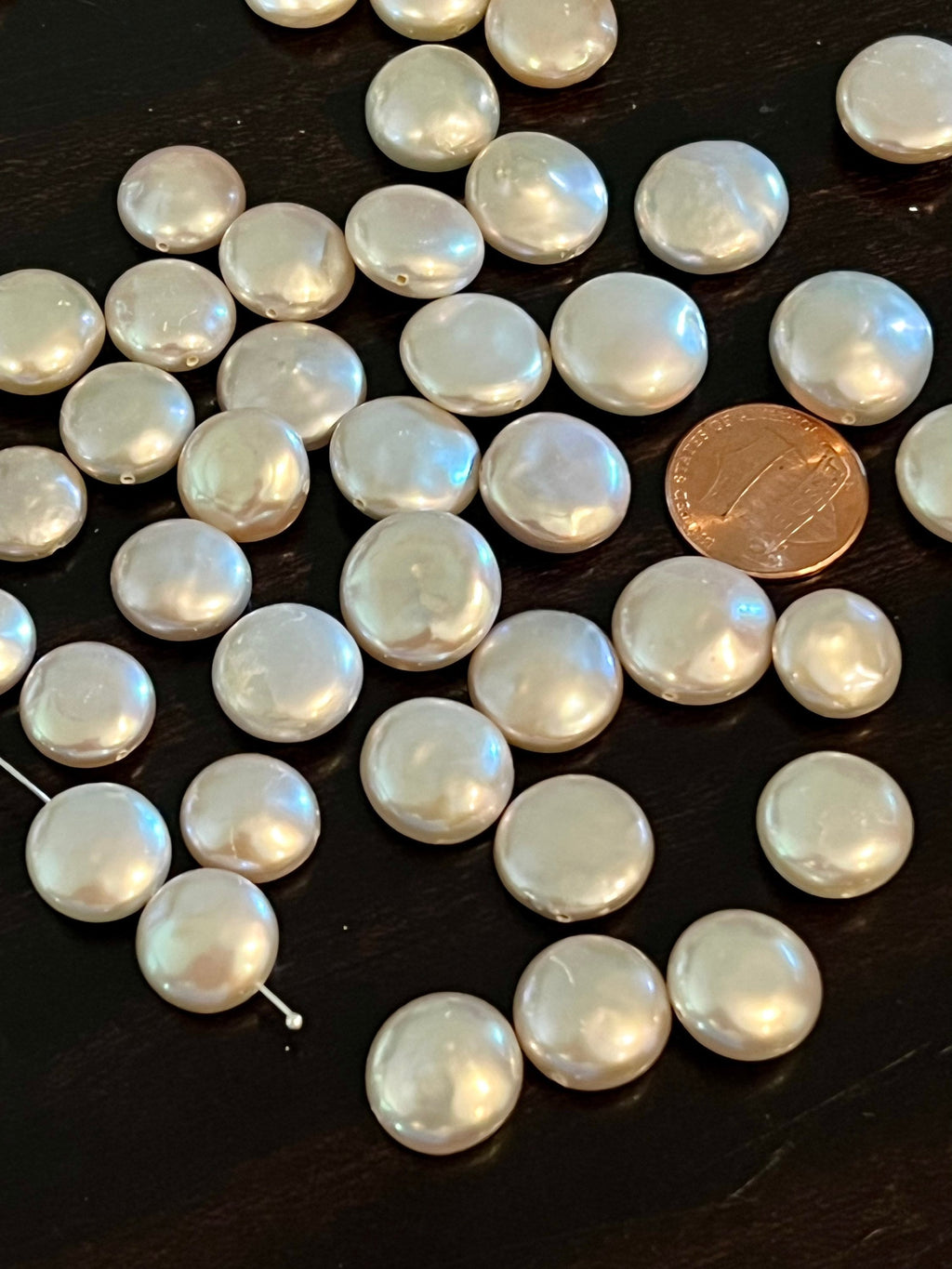 AAA+ gem quality 10-15mm Coin Freshwater Pearl, thick nacre matched pair Ivory White Genuine coin pearl DIY loose pearl KC3043
