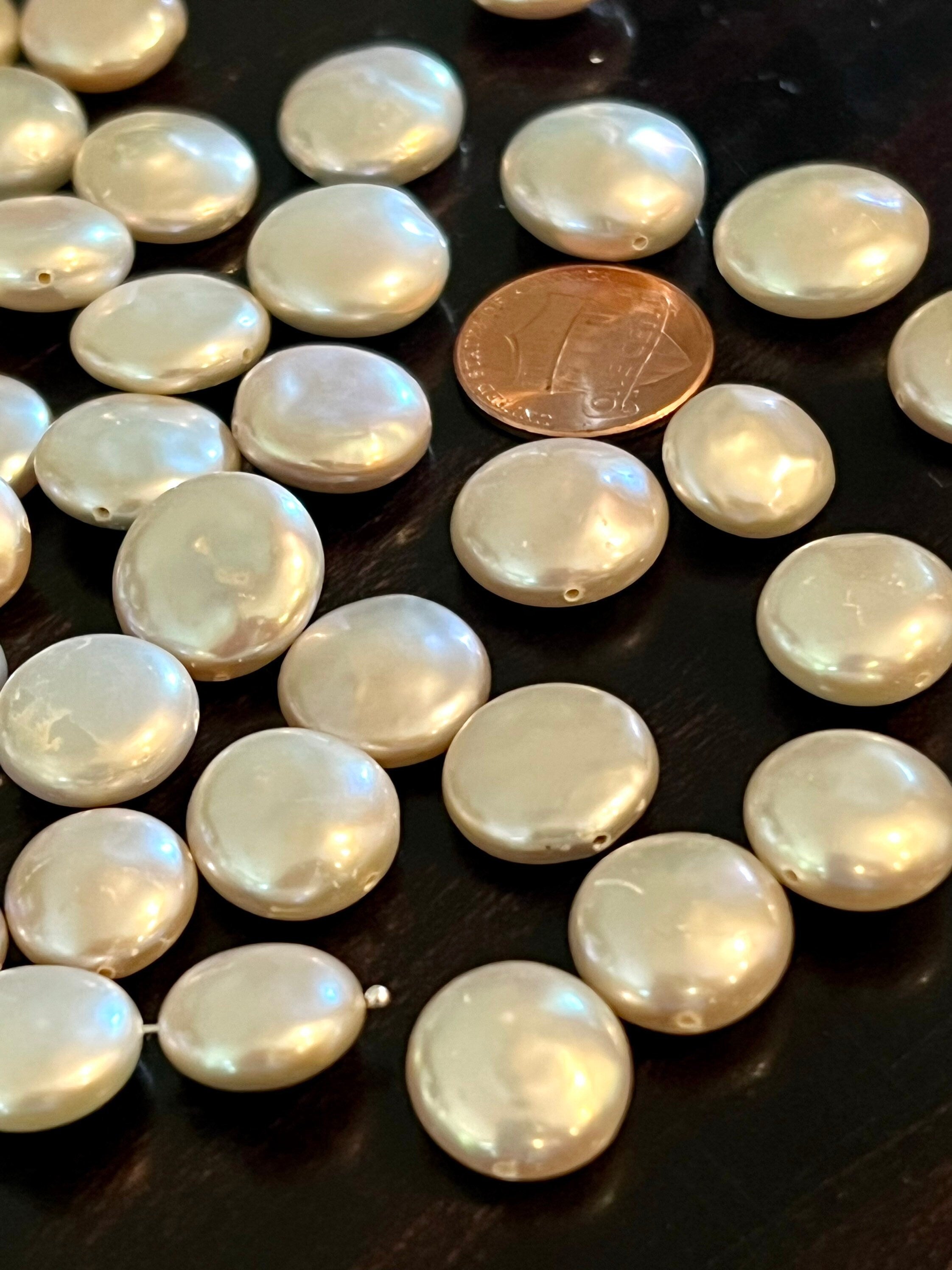 AAA+ gem quality 10-15mm Coin Freshwater Pearl, thick nacre matched pair Ivory White Genuine coin pearl DIY loose pearl KC3043