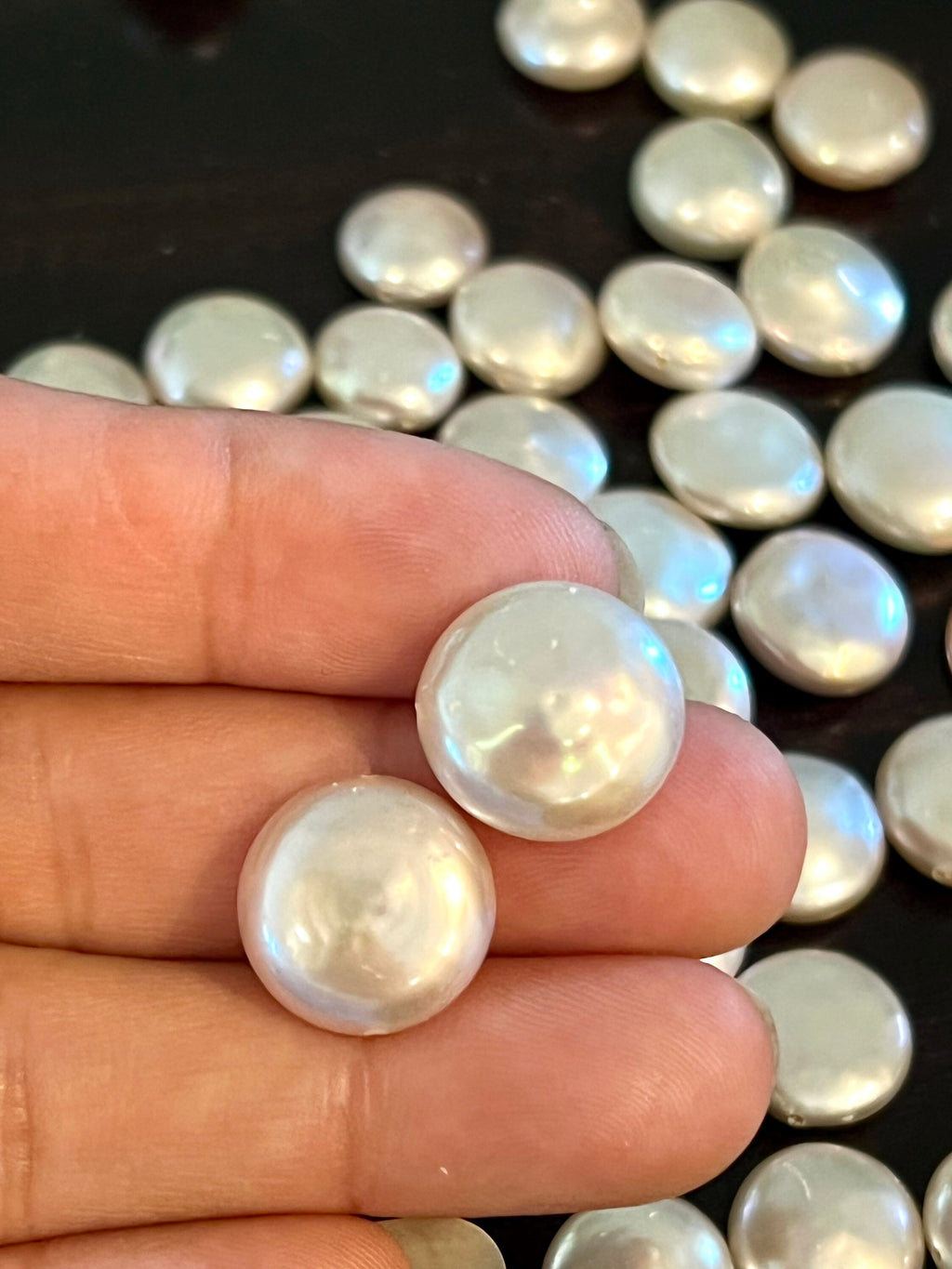 AAA+ gem quality 10-15mm Coin Freshwater Pearl, thick nacre matched pair Ivory White Genuine coin pearl DIY loose pearl KC3043