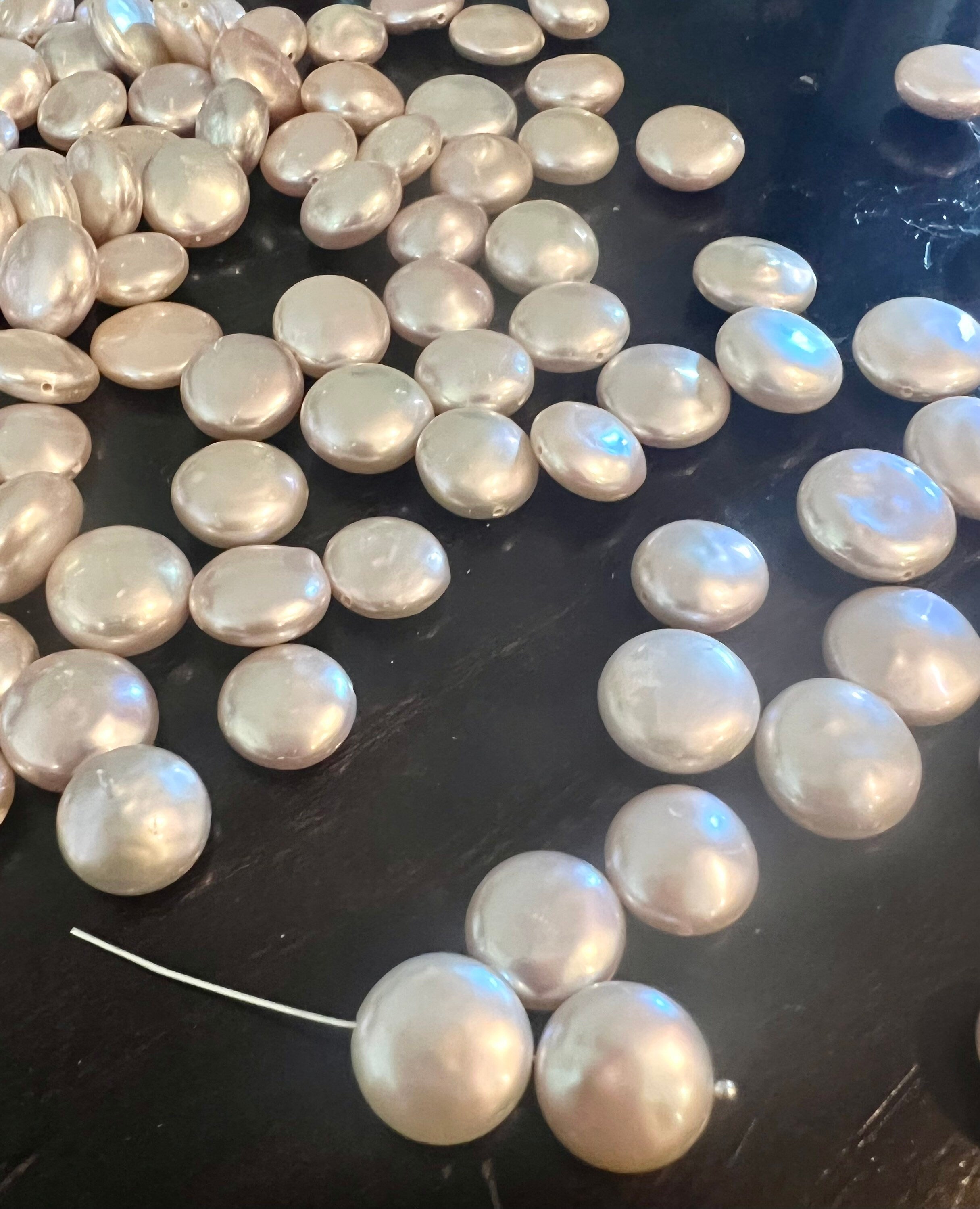 AAA+ gem quality 10-15mm Coin Freshwater Pearl, thick nacre matched pair Ivory White Genuine coin pearl DIY loose pearl KC3043