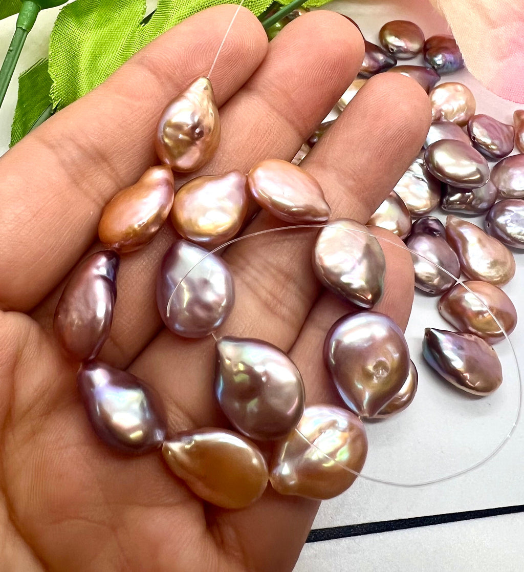 AA+ 12X14mm Baroque coin Pearl beads, natural metallic Mauve Purple tear drop Genuine Coin Pearl, super  luster matched 12pc NEW SALE