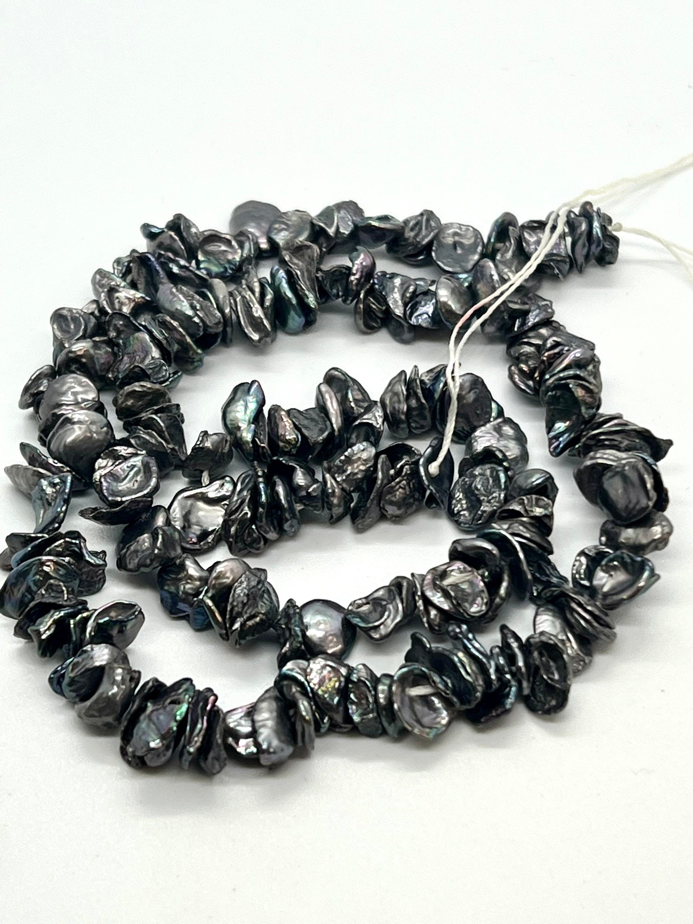 AA 6-8mm 8-10mm Keshi Pearls Center Drilled peacock blue, dark gray Keshi pearl chip beads for designer, full strand 15"-NEW Arrival SALE