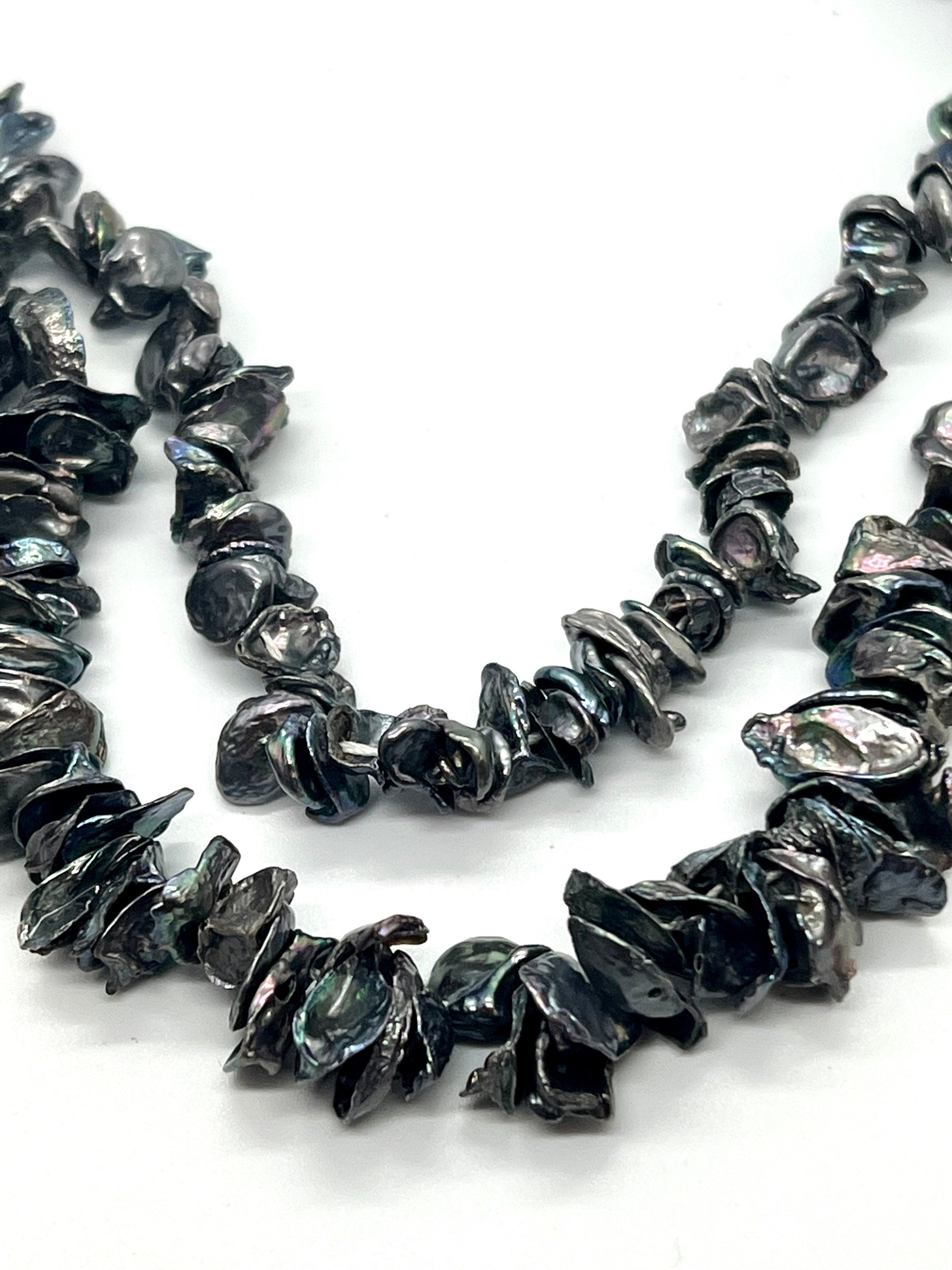 AA 6-8mm 8-10mm Keshi Pearls Center Drilled peacock blue, dark gray Keshi pearl chip beads for designer, full strand 15"-NEW Arrival SALE