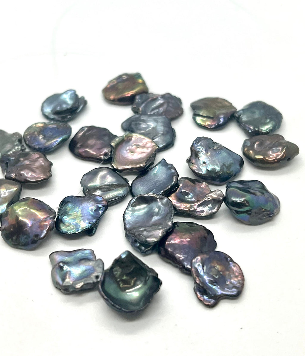 AA+ 11-13mm Top Drilled Dancing black keshi pearl, Stunning peacock blue Keshi Freshwater Pearls, 10pc Short Strand BRIOLETTE Beads NEW