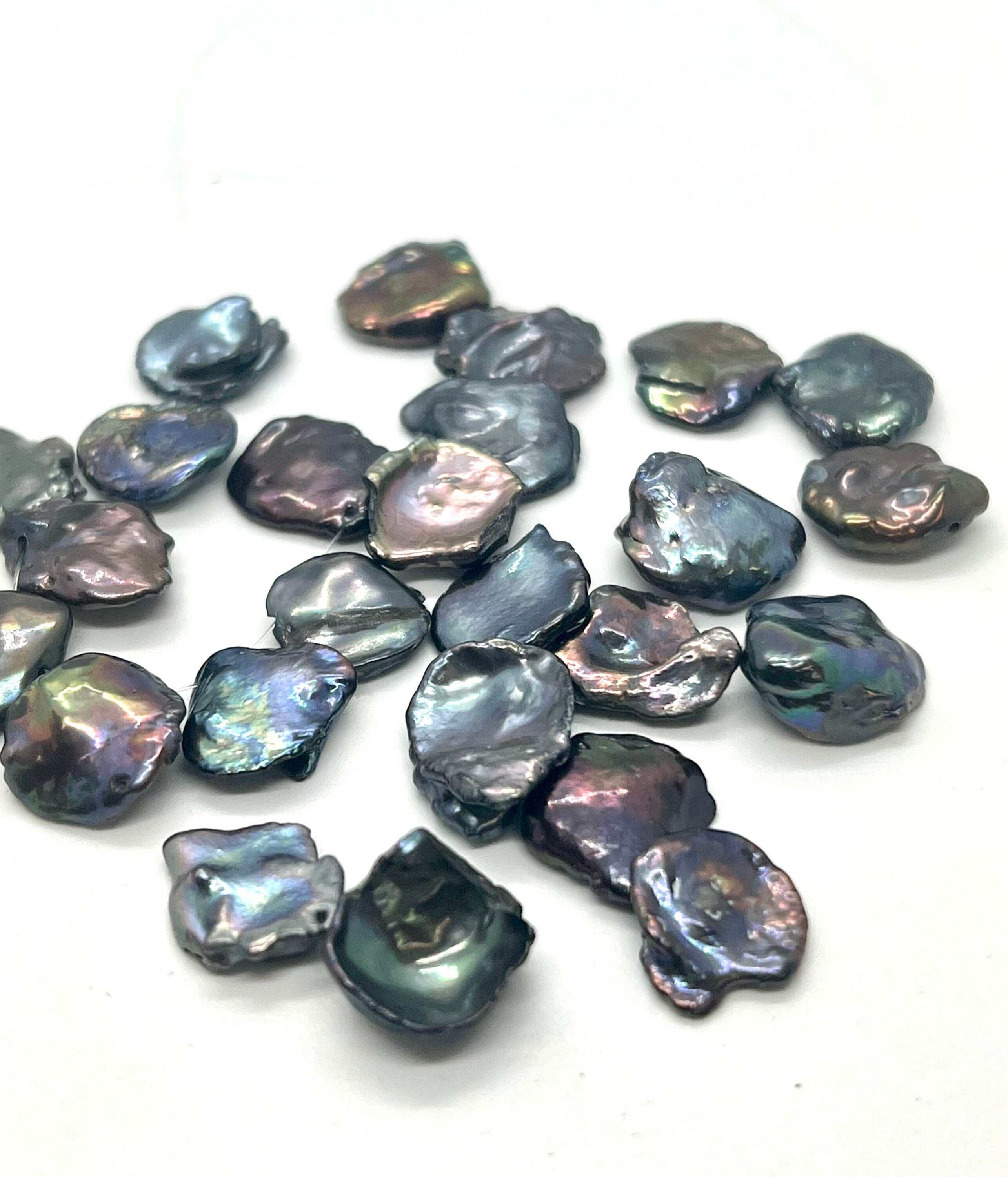 AA+ 11-13mm Top Drilled Dancing black keshi pearl, Stunning peacock blue Keshi Freshwater Pearls, 10pc Short Strand BRIOLETTE Beads NEW