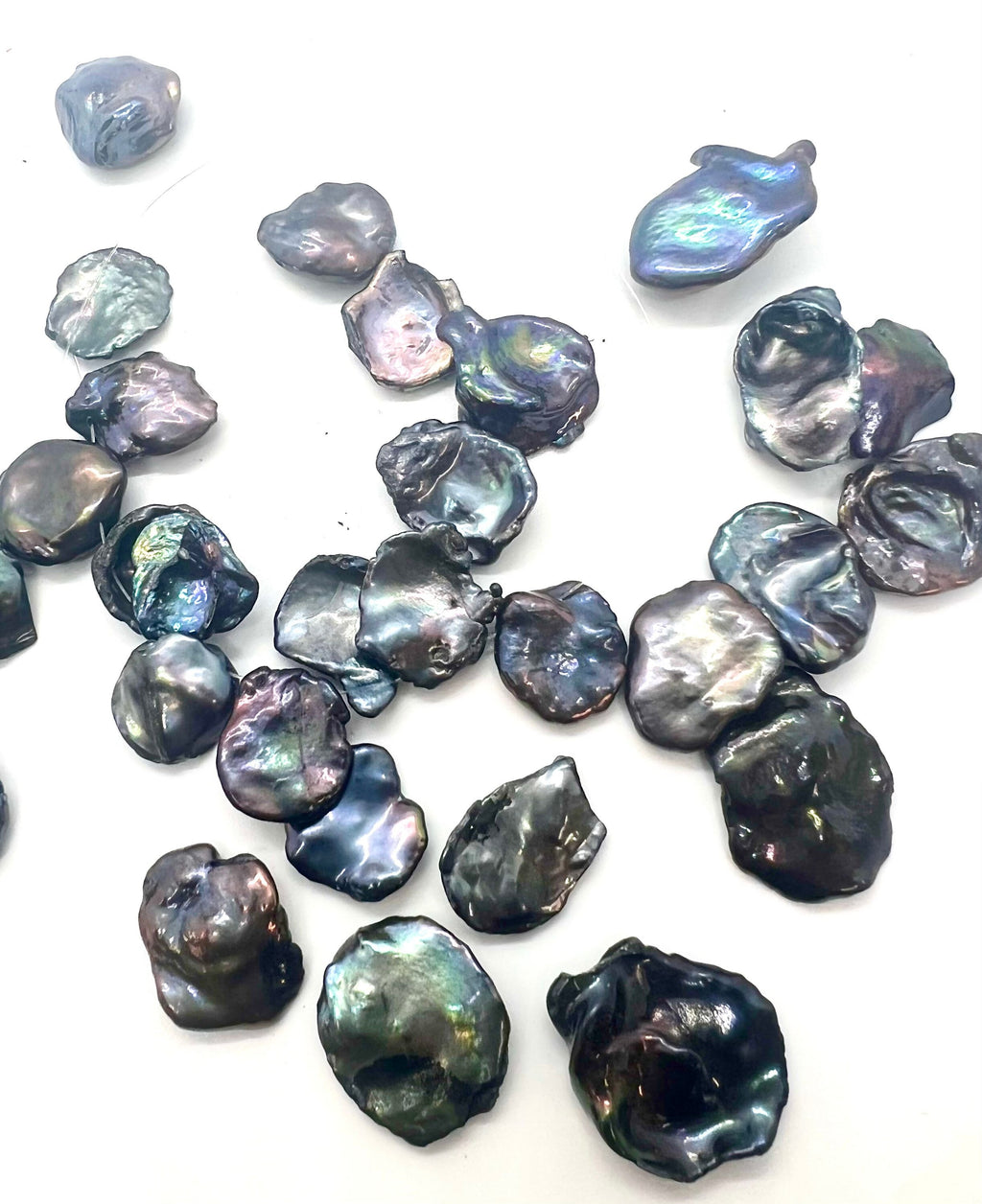 AA+ 11-13mm Top Drilled Dancing black keshi pearl, Stunning peacock blue Keshi Freshwater Pearls, 10pc Short Strand BRIOLETTE Beads NEW