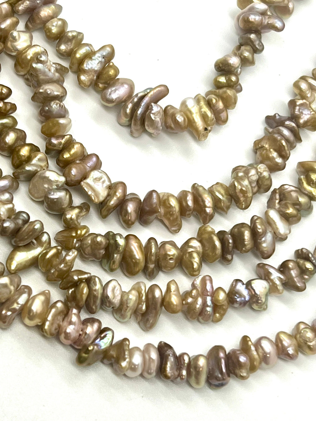 Rare unique gold nugget, 6-7mm AAA seed Keshi Pearls, Center Drilled natural bronze metallic baroque keshi pearl beads, full strand 15"-NEW