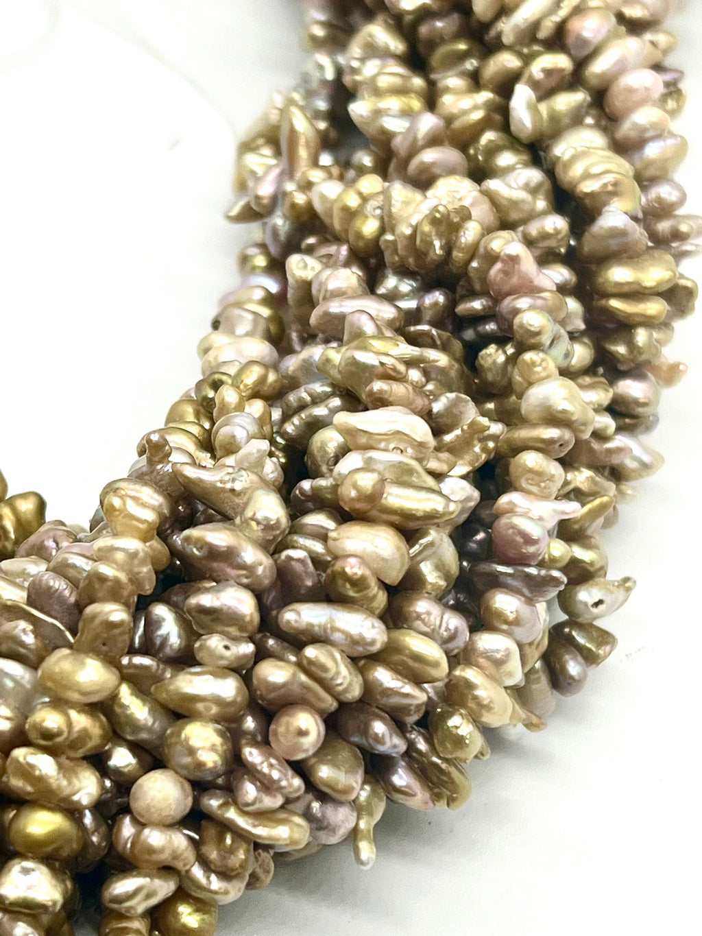 Rare unique gold nugget, 6-7mm AAA seed Keshi Pearls, Center Drilled natural bronze metallic baroque keshi pearl beads, full strand 15"-NEW