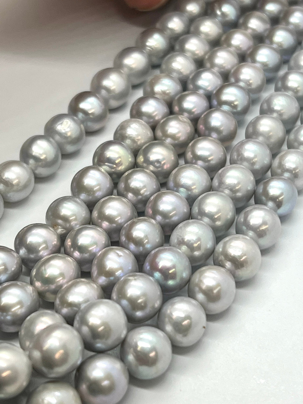 AA 8-10mmX10-11mm Genuine Baroque Edison Pearl, Silver Grey oval fire flameball pearl, metallic luster baroque pearls, 15.5" full strand