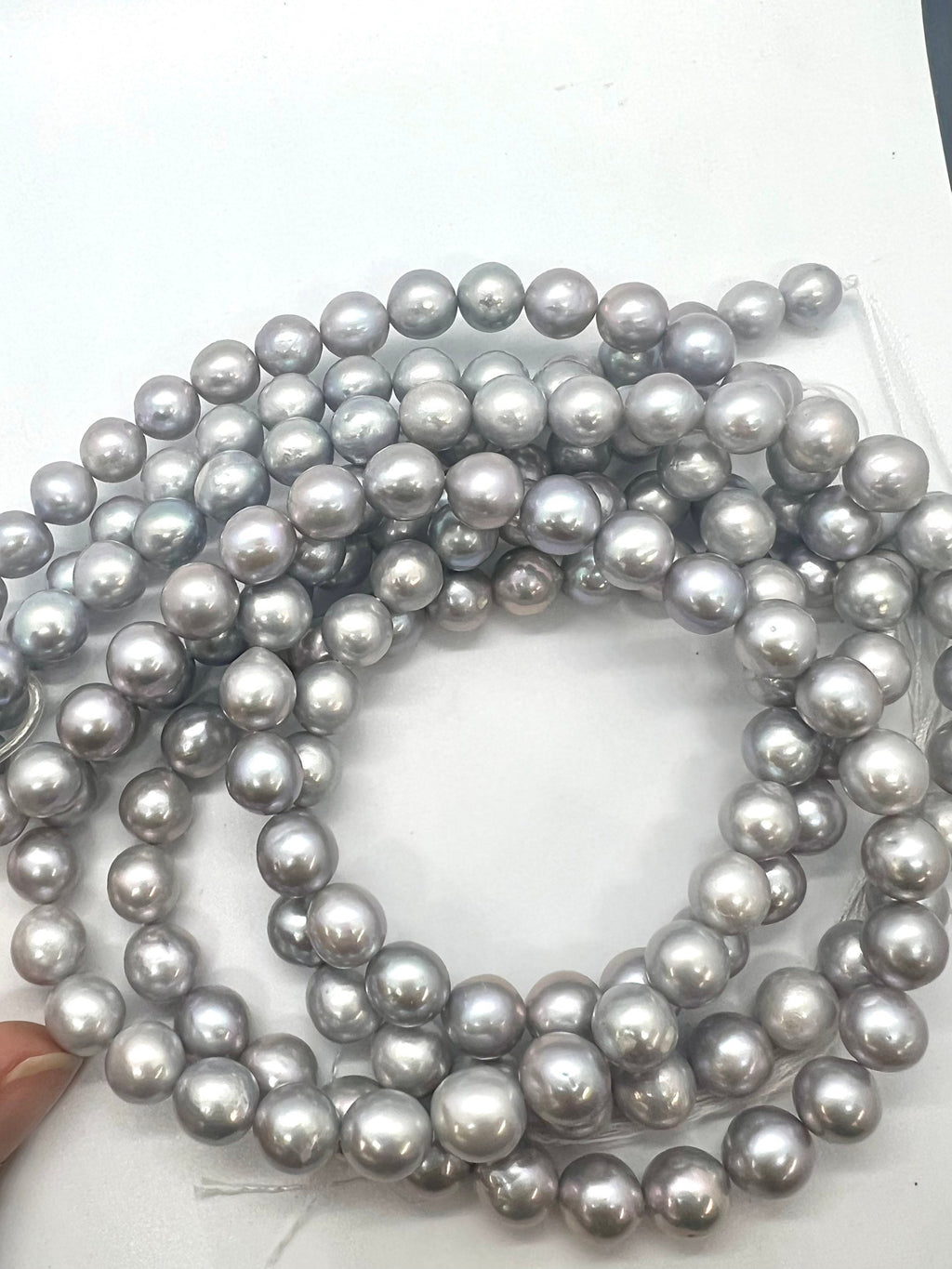 AA 8-10mmX10-11mm Genuine Baroque Edison Pearl, Silver Grey oval fire flameball pearl, metallic luster baroque pearls, 15.5" full strand