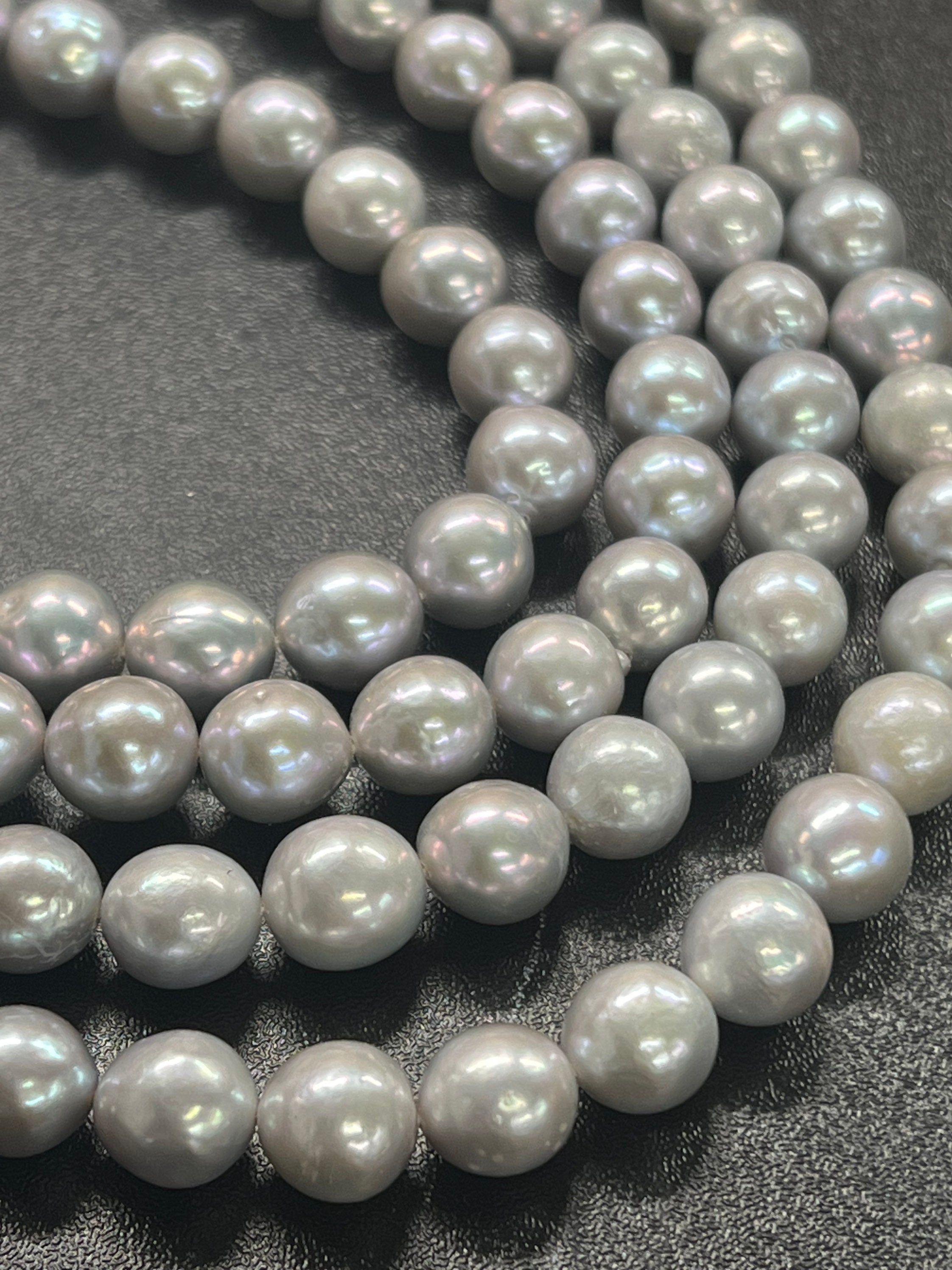AA 8-10mmX10-11mm Genuine Baroque Edison Pearl, Silver Grey oval fire flameball pearl, metallic luster baroque pearls, 15.5" full strand