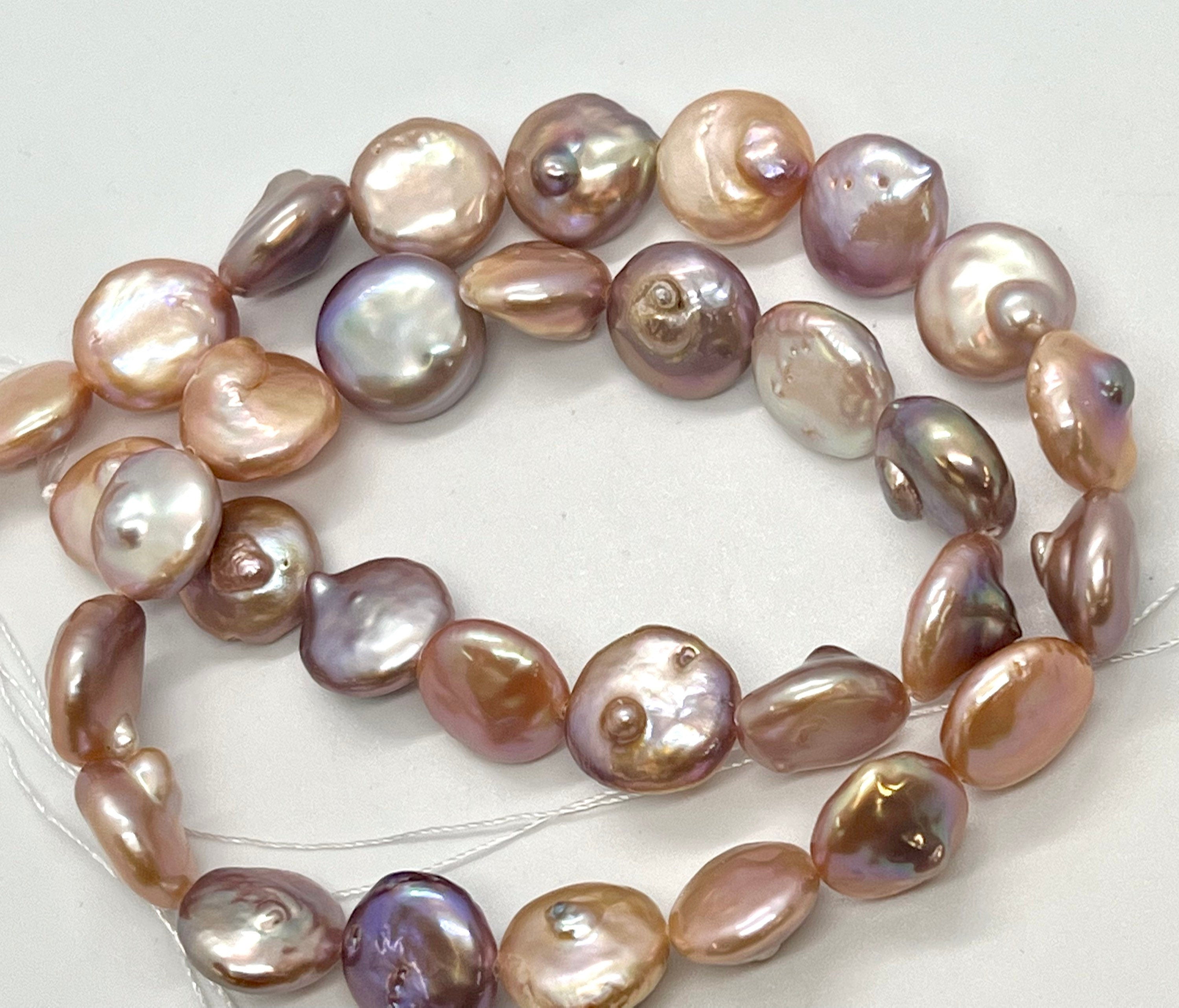 AA+ Rare 11-12mm metallic baroque Coin pearl, super Luster natural color, genuine Freshwater coin pearl, 15" strand coin pearl beads  KC3040