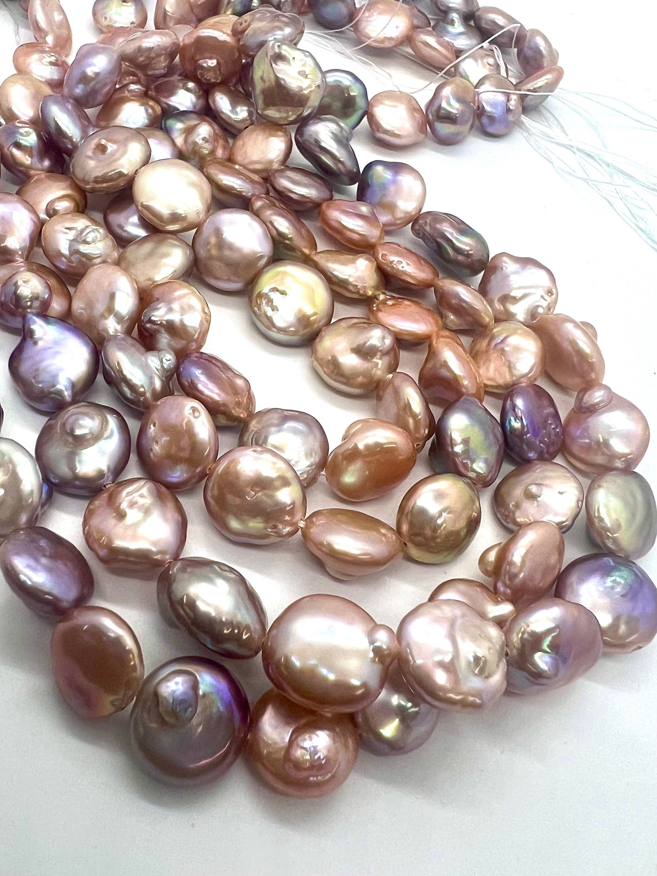 AA+ Rare 11-12mm metallic baroque Coin pearl, super Luster natural color, genuine Freshwater coin pearl, 15" strand coin pearl beads  KC3040