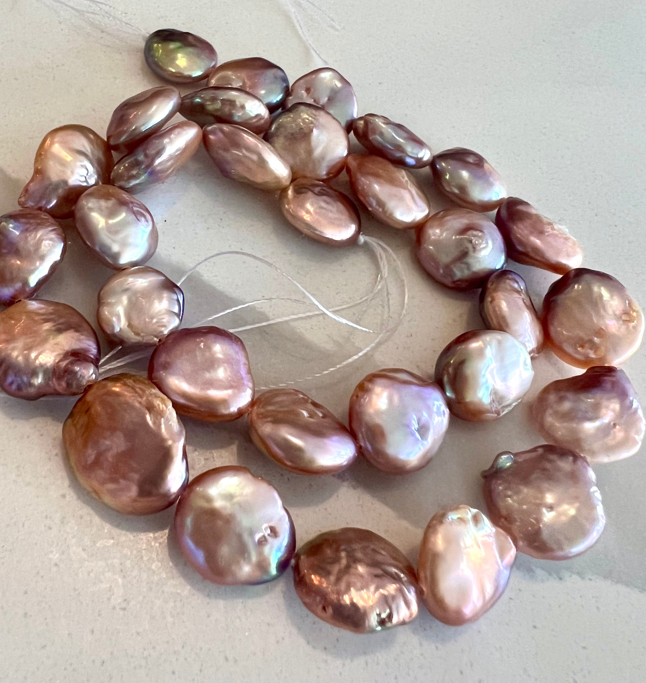 AA+ Rare 11-12mm metallic baroque Coin pearl, super Luster natural color, genuine Freshwater coin pearl, 15" strand coin pearl beads  KC3041