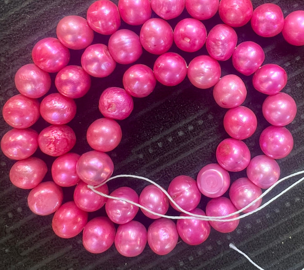 Stunning barbie pink 8-10mm Round Potato Freshwater Pearl, 15" full strand fuchsin kermes pink pearl, luster Excellent Bargain #RS2081