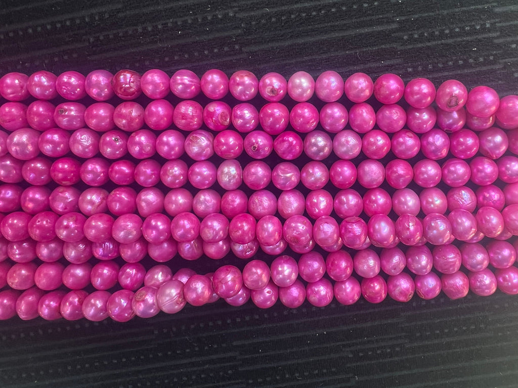 Stunning barbie pink 8-10mm Round Potato Freshwater Pearl, 15" full strand fuchsin kermes pink pearl, luster Excellent Bargain #RS2081