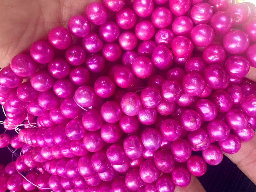 Stunning barbie pink 8-10mm Round Potato Freshwater Pearl, 15" full strand fuchsin kermes pink pearl, luster Excellent Bargain #RS2081