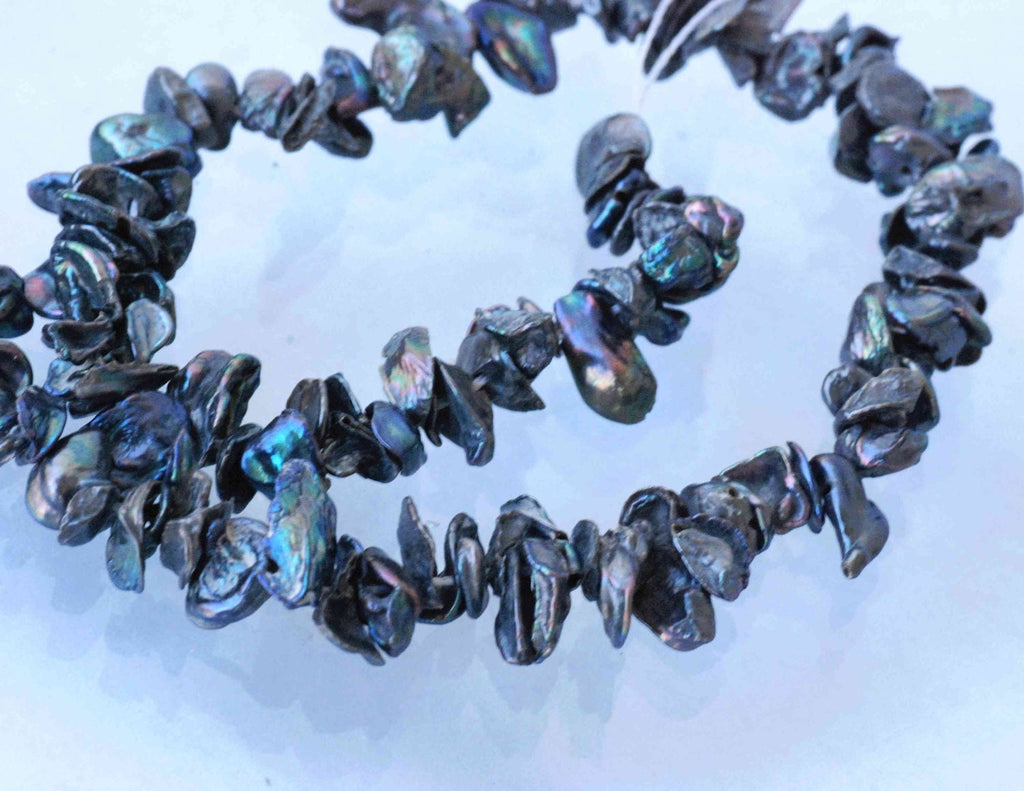 AA 5-6mm Tiny Keshi Pearls Center Drilled peacock blue pearl----full strand 15" keshi pearl Beads----NEW Arrival SALE