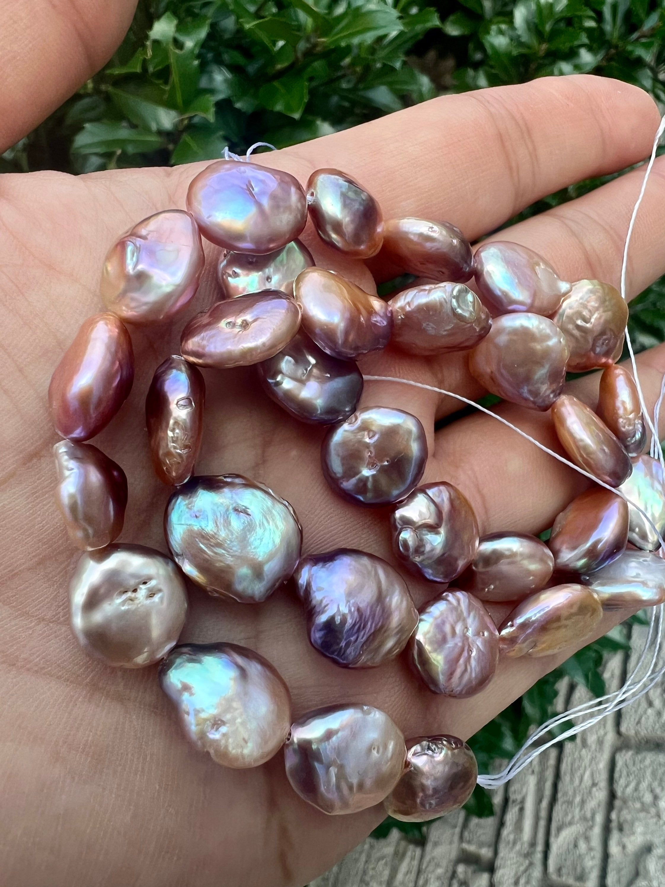 AA+ Rare 11-12mm metallic baroque Coin pearl, super Luster natural color, genuine Freshwater coin pearl, 15" strand coin pearl beads  KC3041