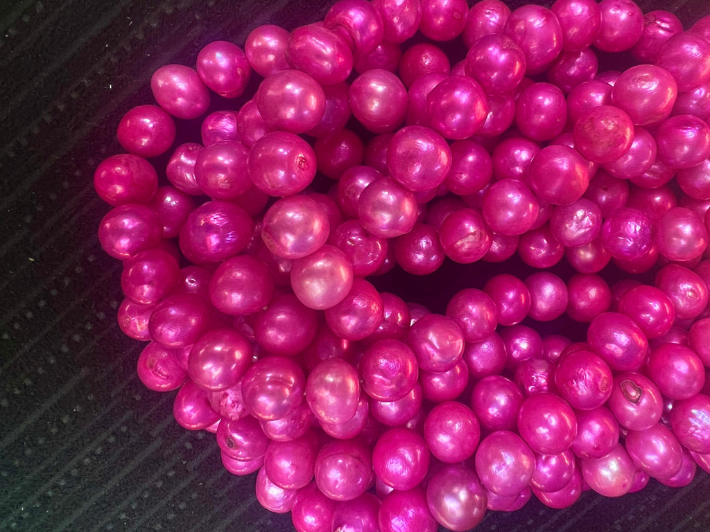 Stunning barbie pink 8-10mm Round Potato Freshwater Pearl, 15" full strand fuchsin kermes pink pearl, luster Excellent Bargain #RS2081