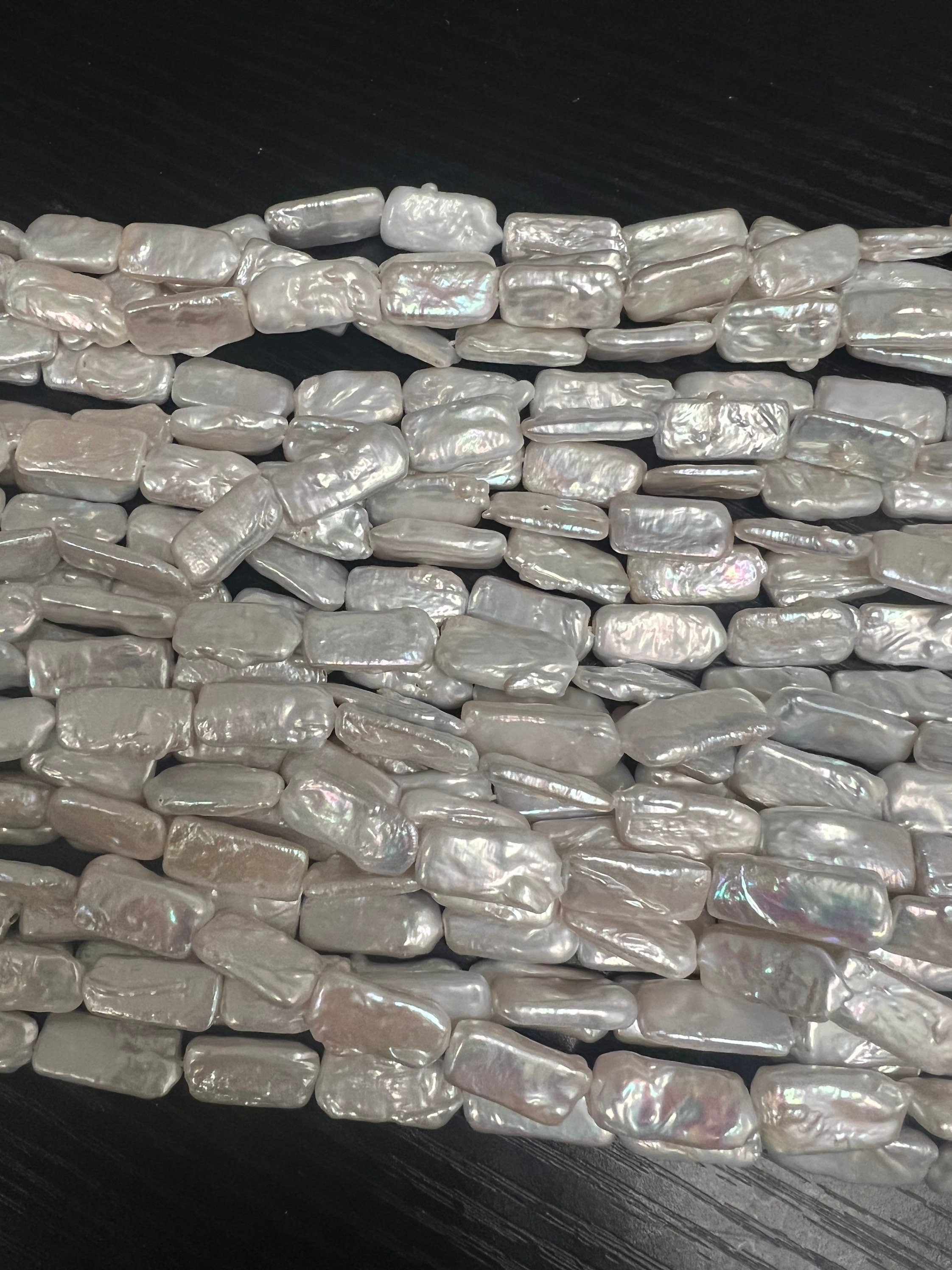 AA+ 9-10mmX18-20mm Baroque Square rectangle Pearl beads, luster White Genuine keshi Freshwater Pearl full strand 15" NEW SALE KC3032