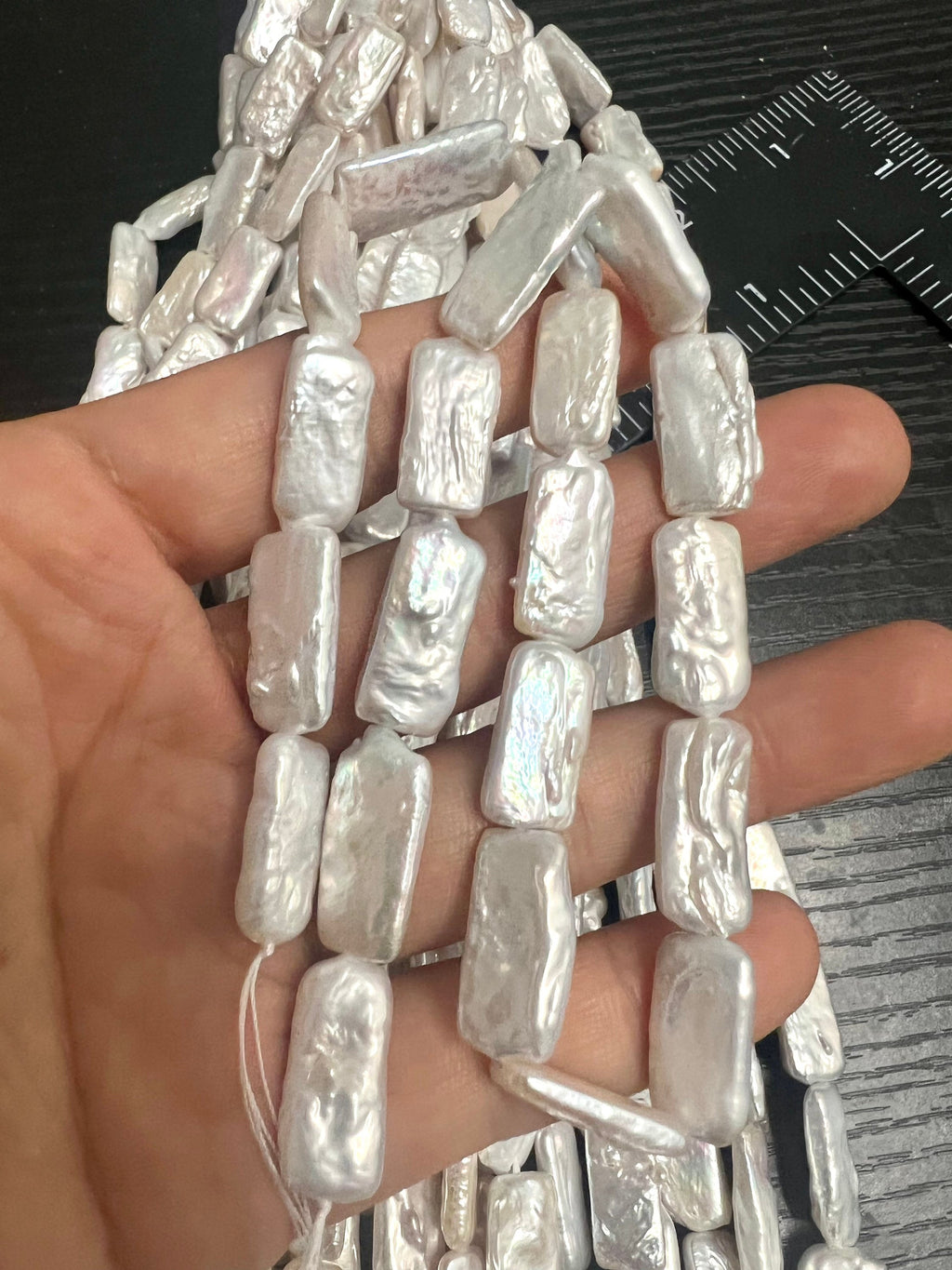 AA+ 9-10mmX18-20mm Baroque Square rectangle Pearl beads, luster White Genuine keshi Freshwater Pearl full strand 15" NEW SALE KC3032