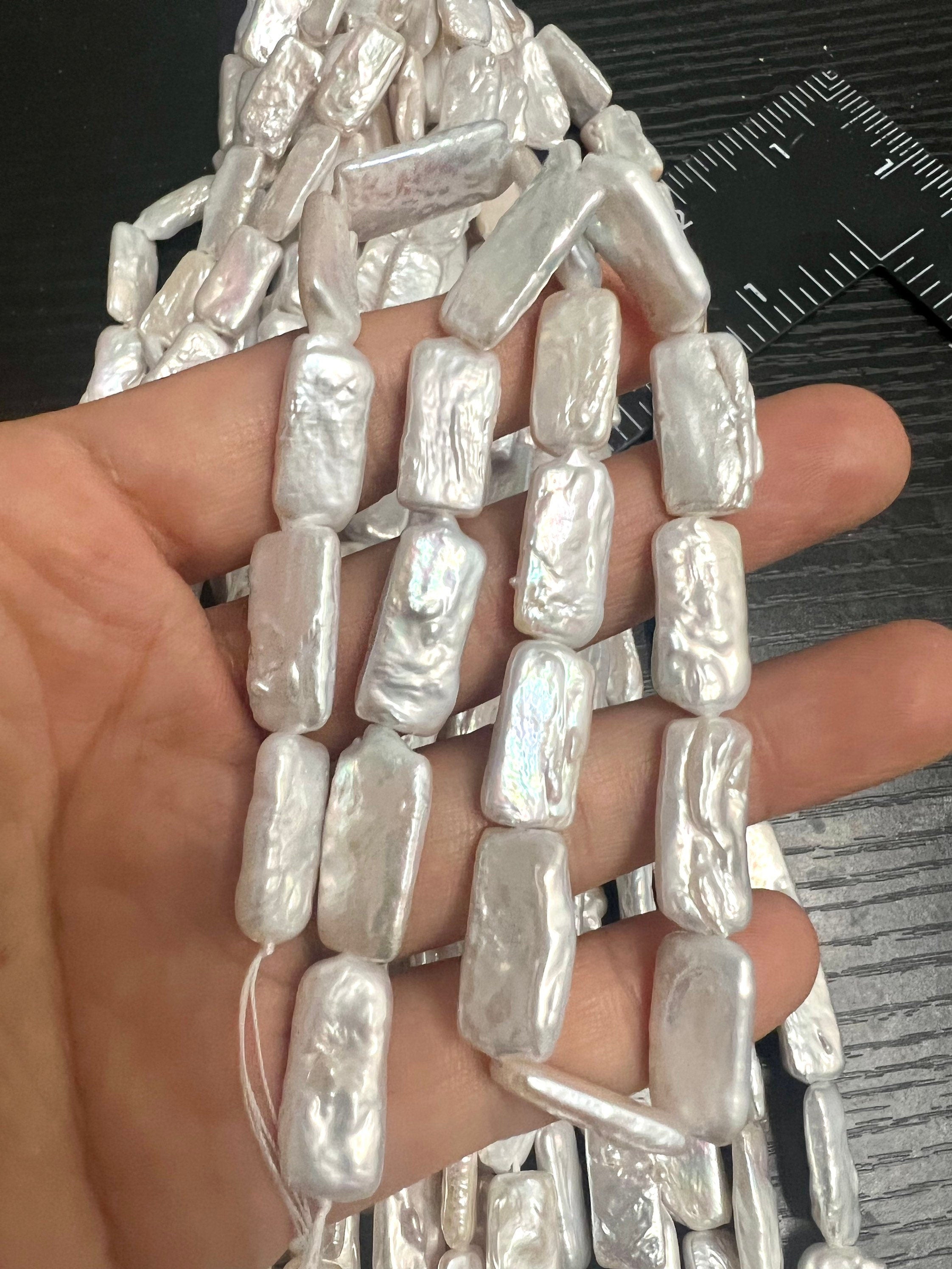 AA+ 9-10mmX18-20mm Baroque Square rectangle Pearl beads, luster White Genuine keshi Freshwater Pearl full strand 15" NEW SALE KC3032