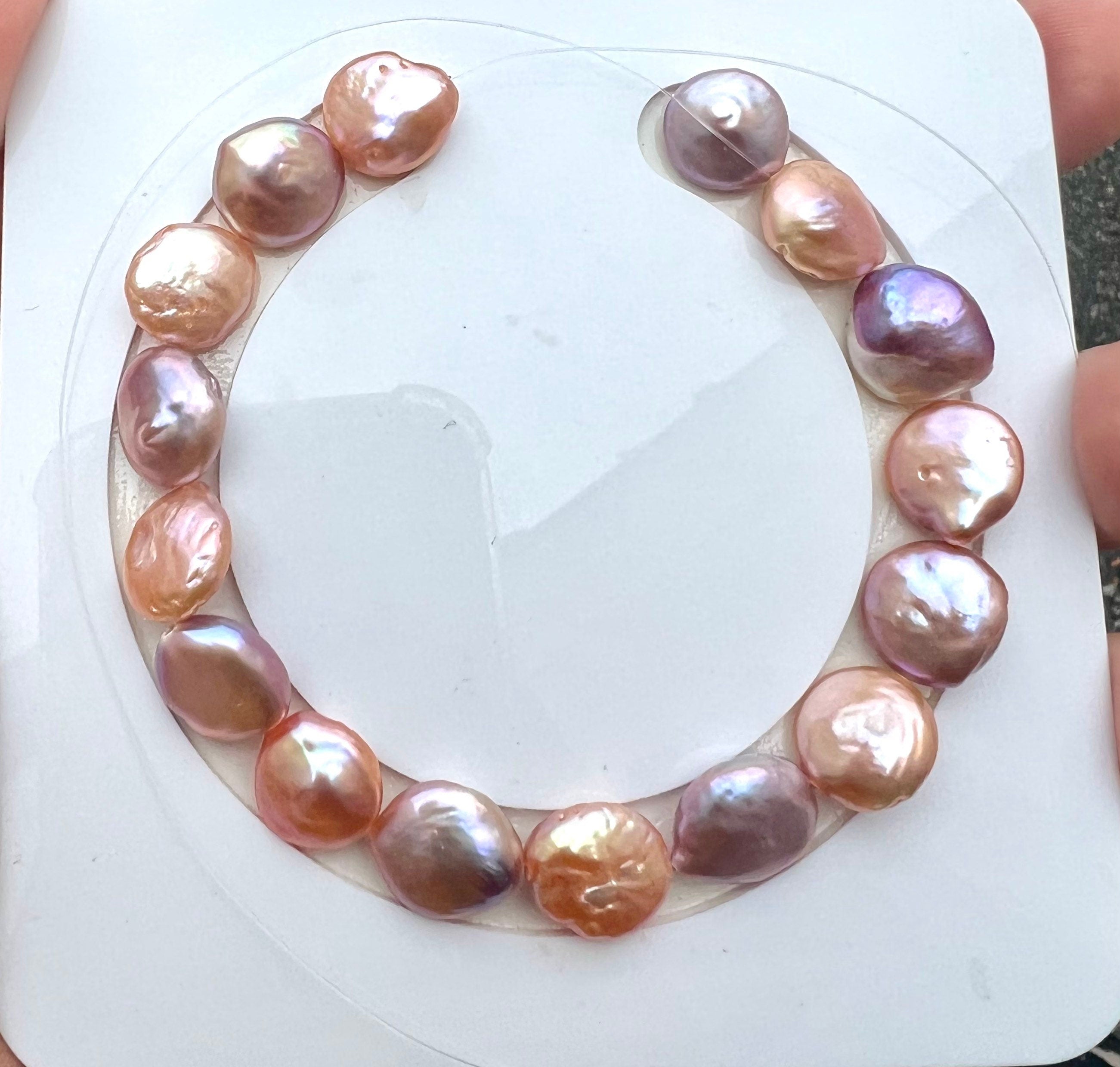 AA 12-13mm Baroque coin Pearl beads, natural multiple metallic Mauve color Genuine Coin Pearl, super  luster half strand 7.5" 16pc NEW SALE