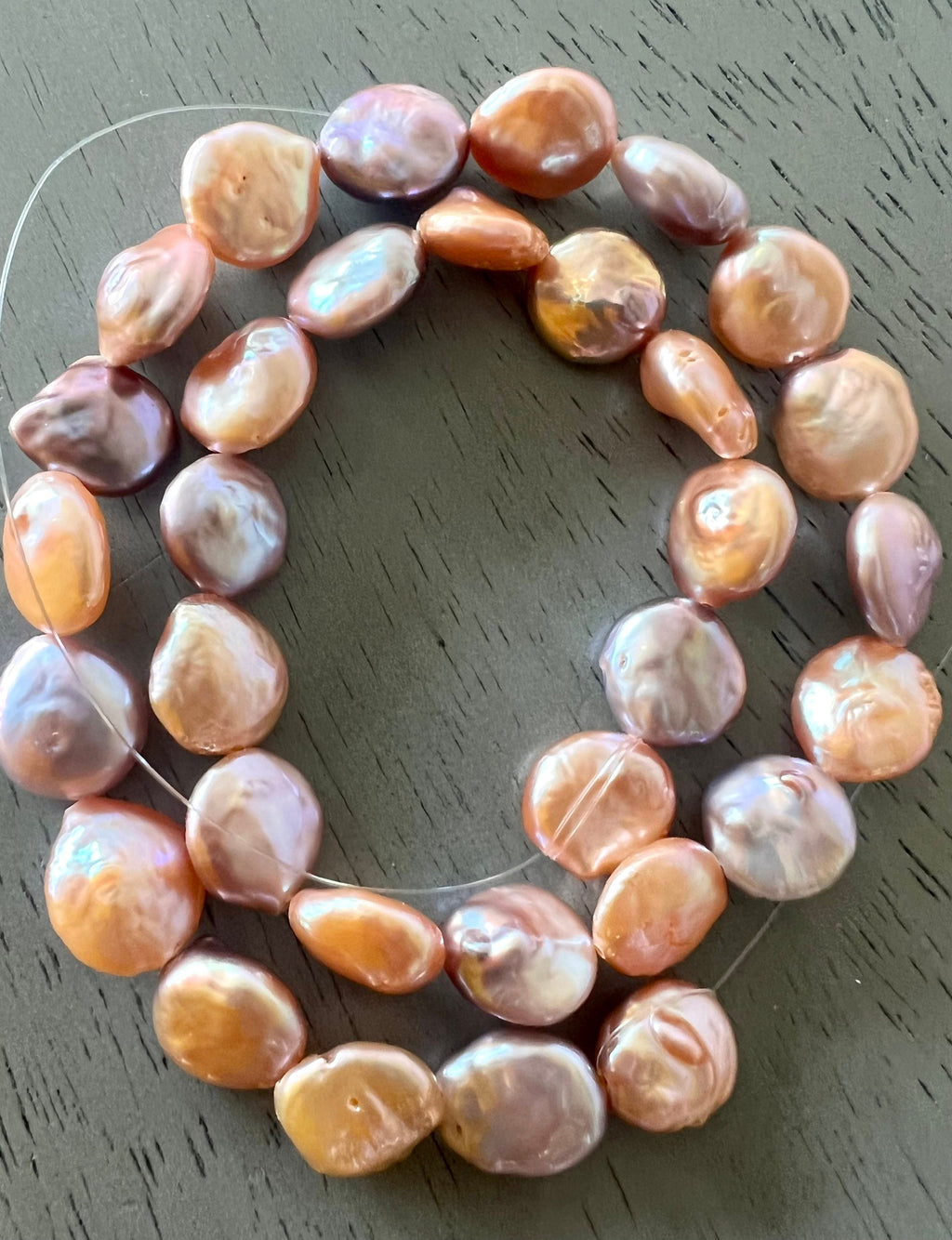 AA 12-13mm Baroque coin Pearl beads, natural multiple metallic Mauve color Genuine Coin Pearl, super  luster half strand 7.5" 16pc NEW SALE