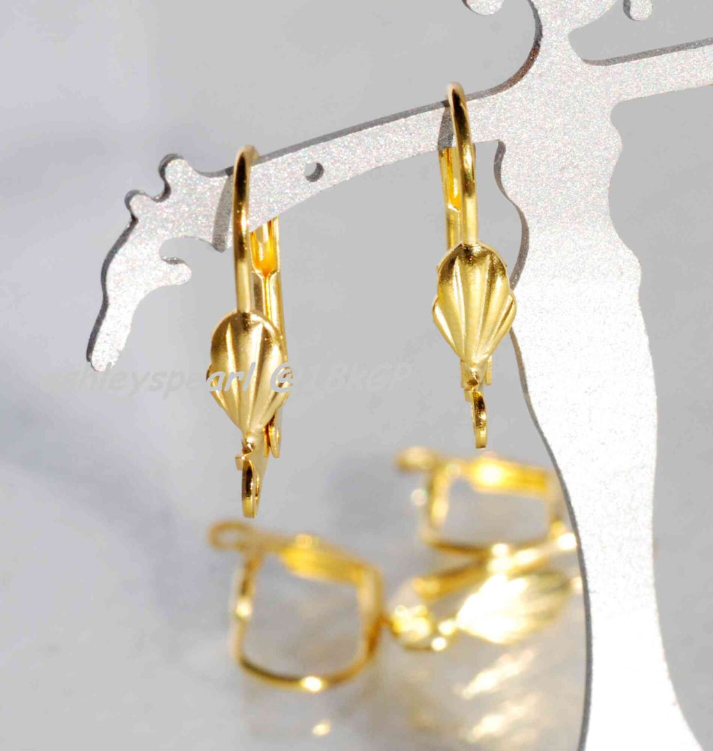 18k yellow Gold plated over Copper Lever Back Earring Wire with Shell Adornment and Loop - Nickel Free - 10 Pc -F9115