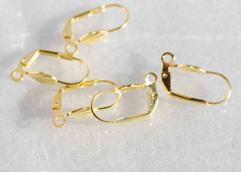 18k yellow Gold plated over Copper Lever Back Earring Wire with Shell Adornment and Loop - Nickel Free - 10 Pc -F9115